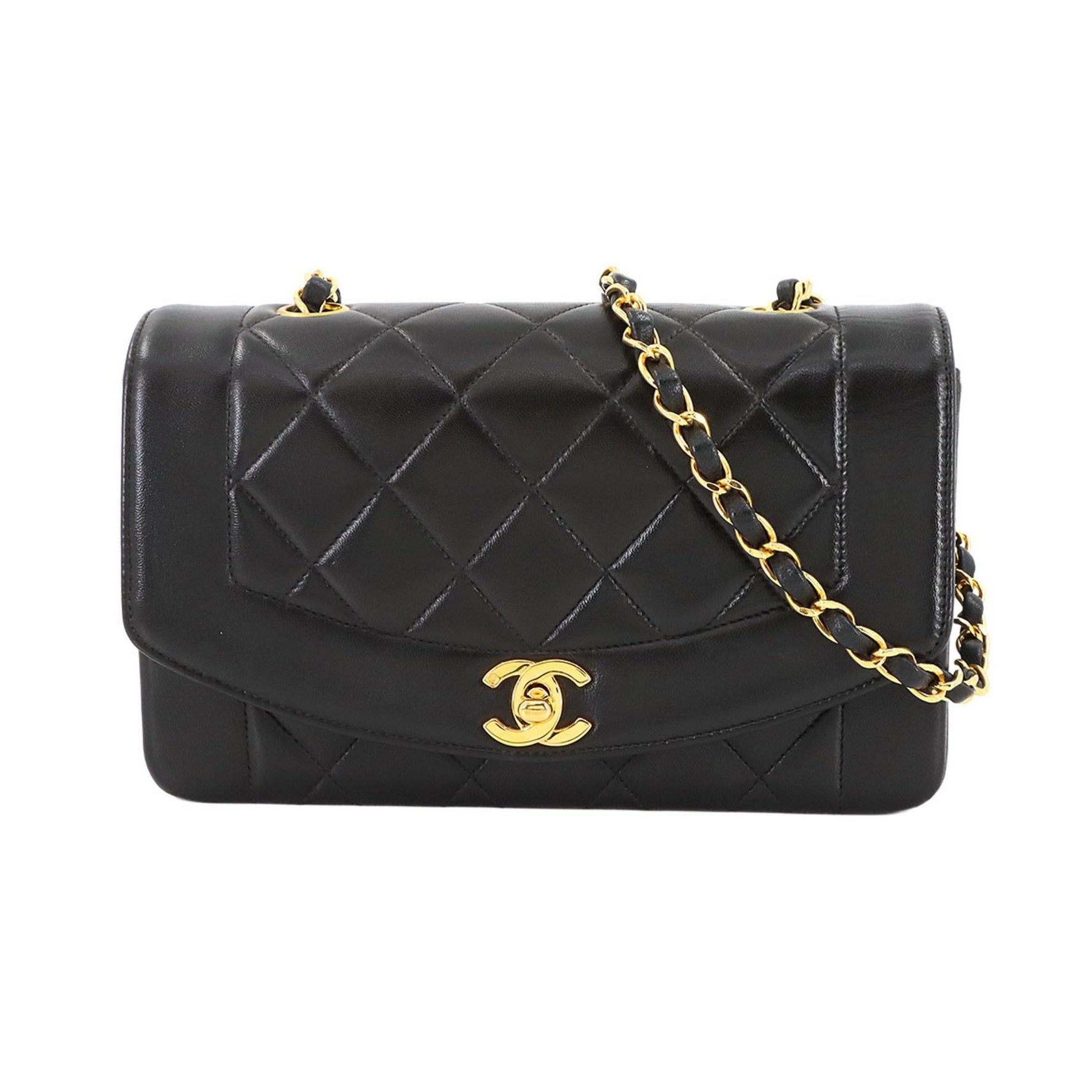 CHANEL Diana Matelasse 22 Chain Shoulder Bag in Black Lambskin (A01164)