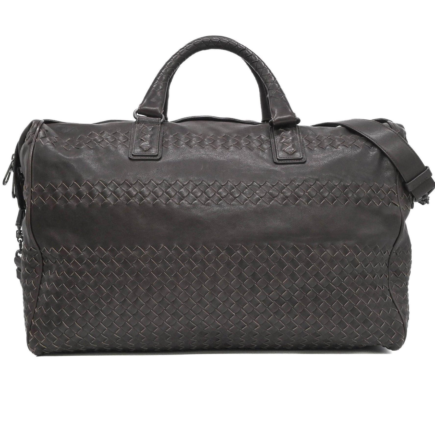 BOTTEGA VENETA Intrecciato Leather Boston Bag Dark Brown