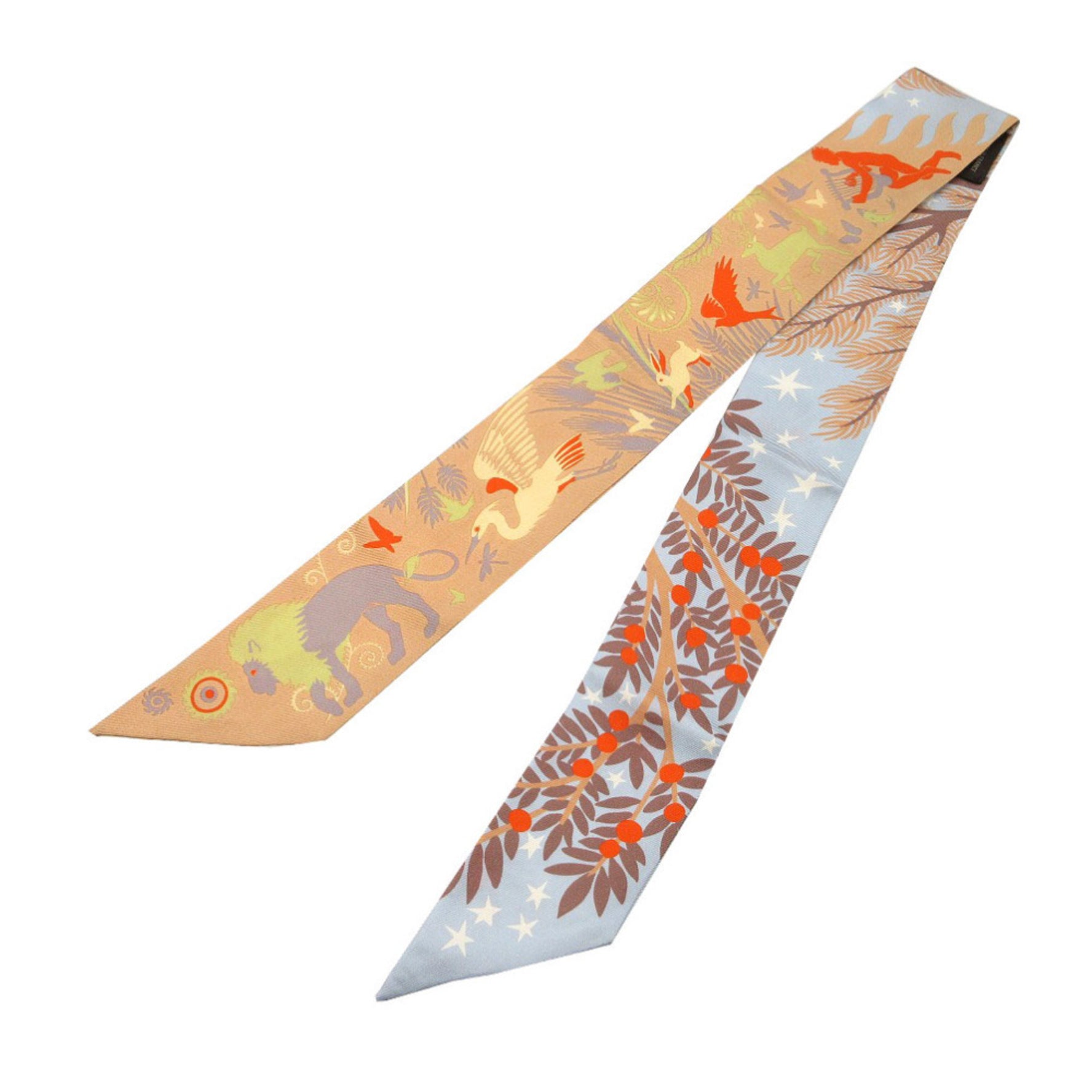 Hermès Twilly Orpheus Scarf Silk Muffler Ciel/Beige Rose/Vermilion 1287 HERMES