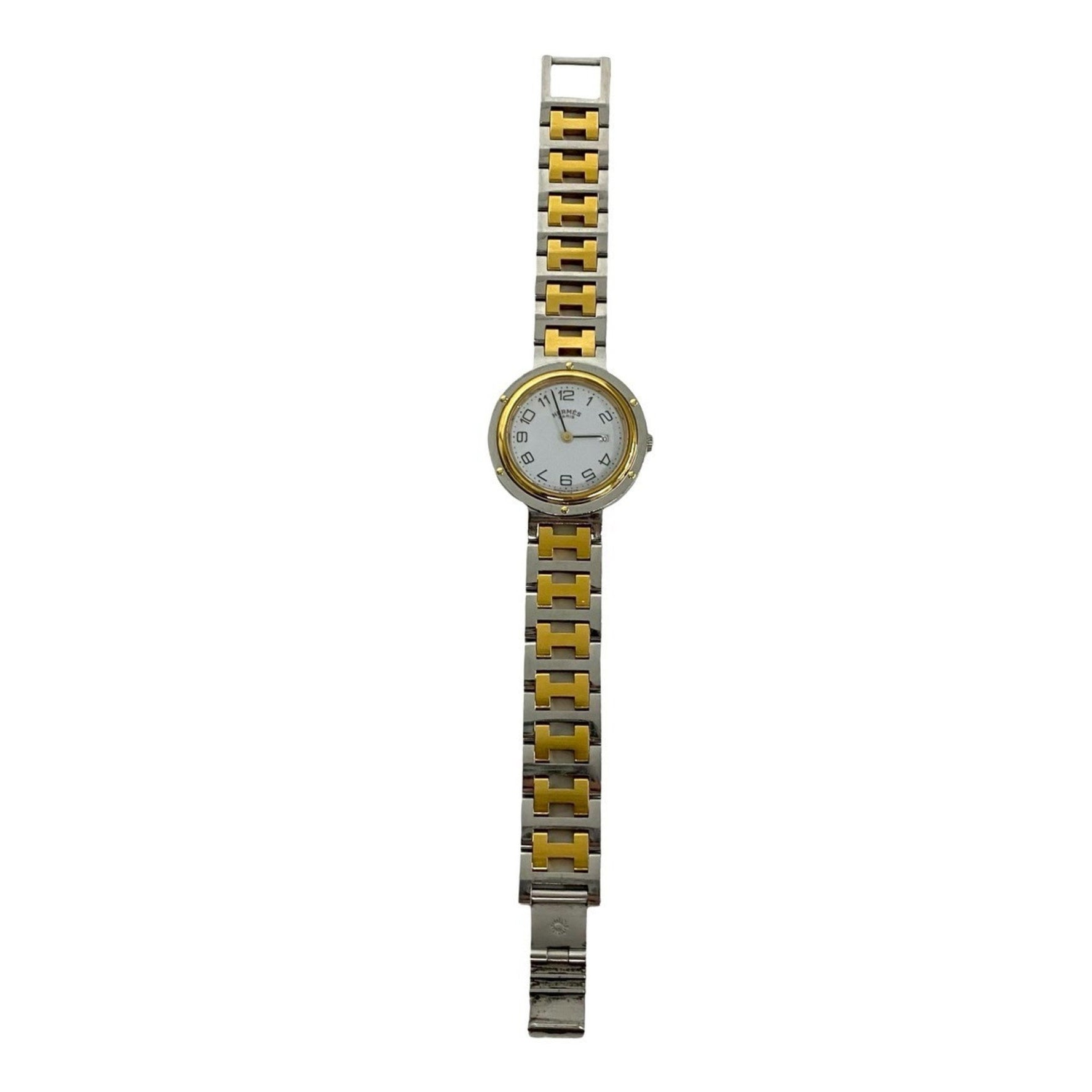 HERMES Clipper Stainless Steel Quartz Watch, Men's Accessory, Gold and Silver,