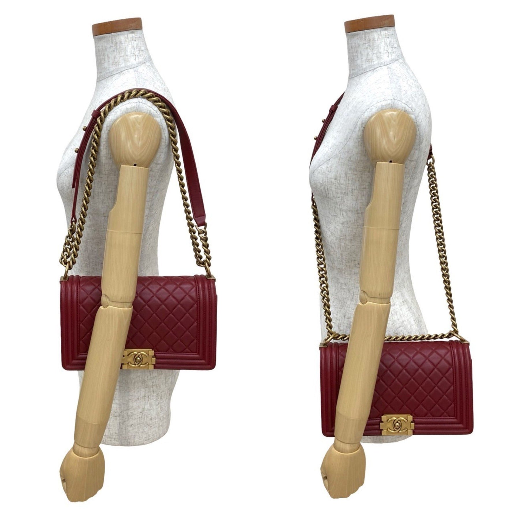 Seal No. 19 CHANEL Boy Coco Mark Lambskin Genuine Leather Chain Shoulder Bag Red