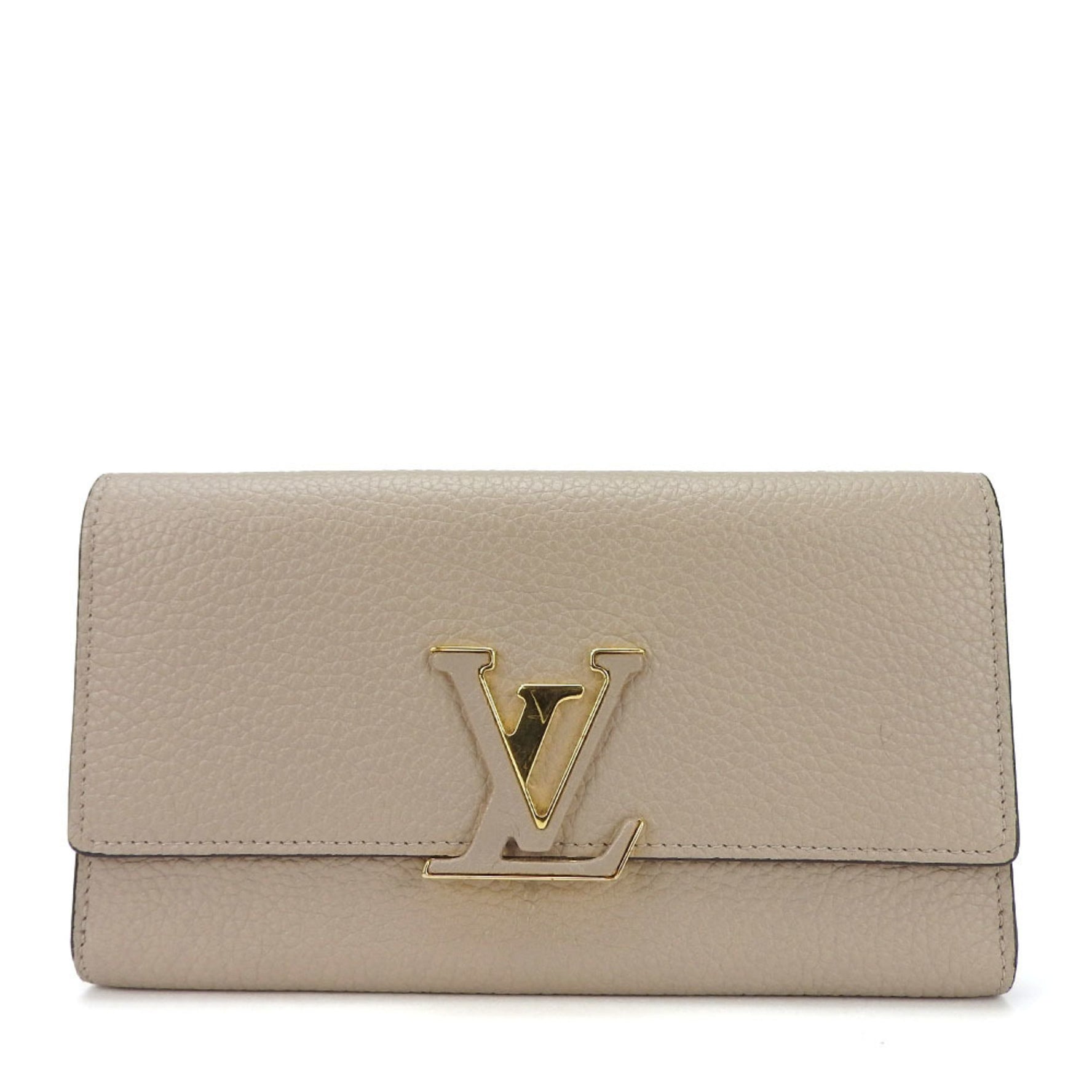 Louis Vuitton Bifold Long Wallet Portefeuille Capucines Gale Beige Leather Accessories LV Gold