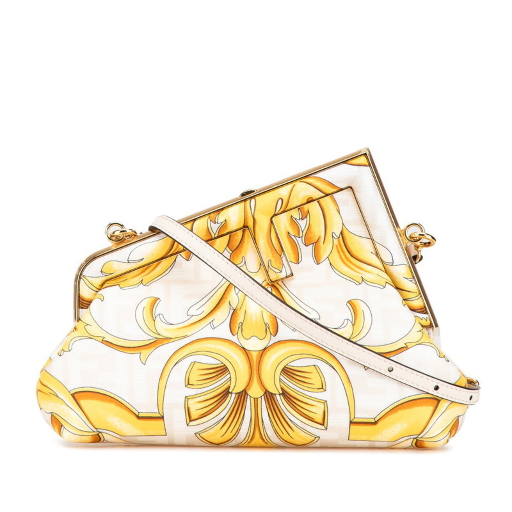 Fendi x Versace Fendace First Medium Crossbody Shoulder Bag White and Yellow Leather