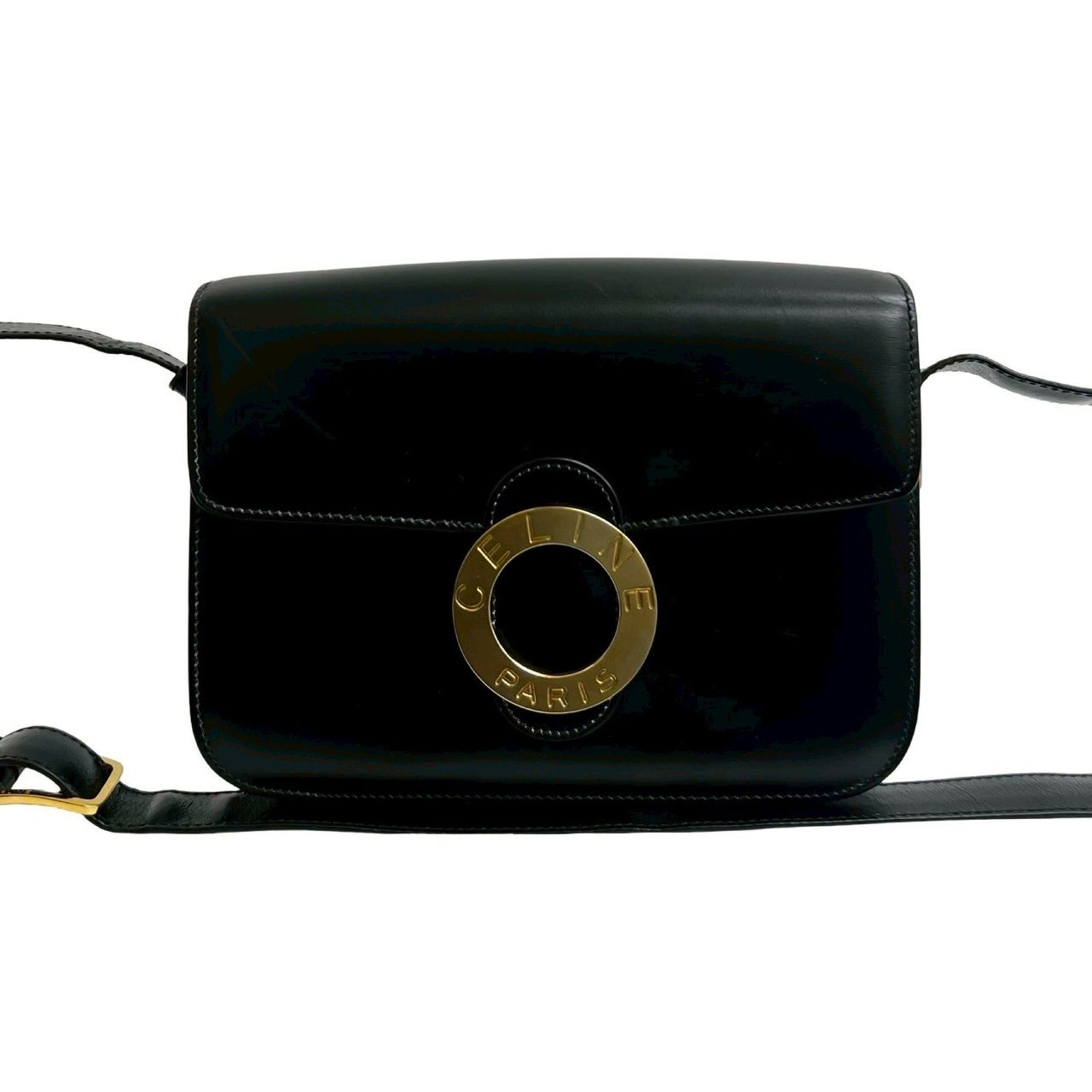 CELINE Vintage Circle Logo Hardware Calf Leather Shoulder Bag/Pochette/Sacoche
