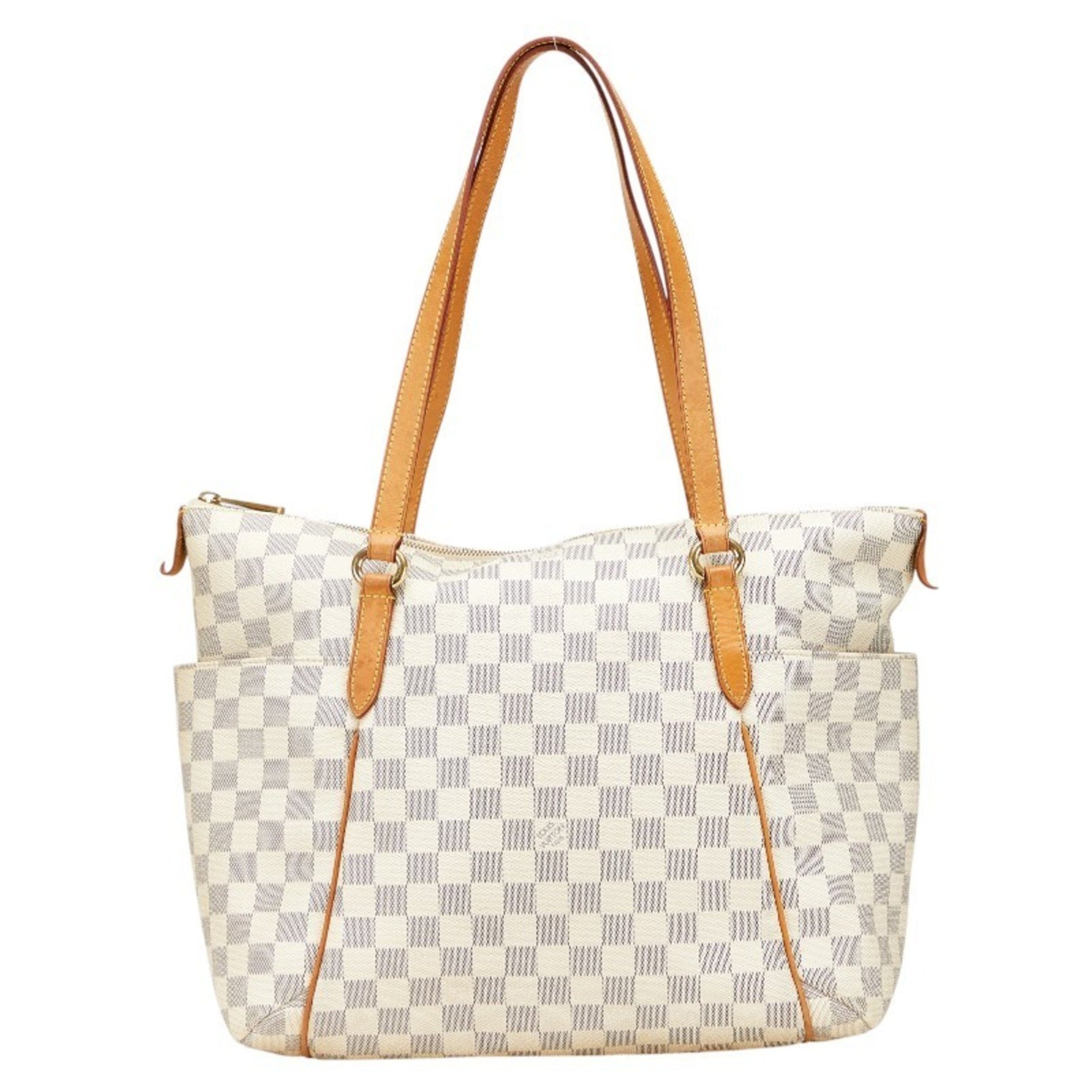 Louis Vuitton Damier Azur Totally MM Tote Bag Shoulder White Ivory Leather LOUIS VUITTON