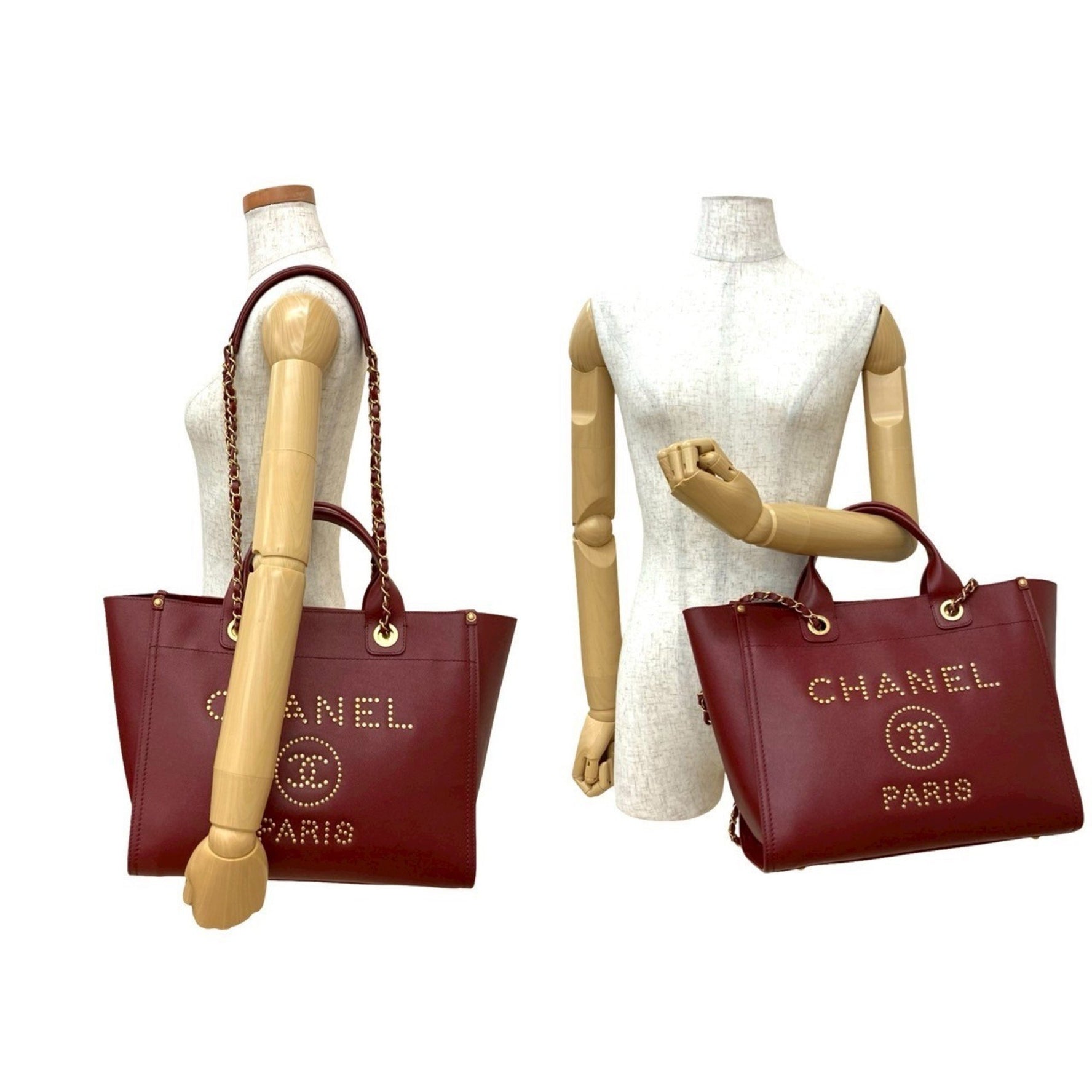 CHANEL Deauville Caviar Leather Handbag/Semi-Shoulder Bag, Red