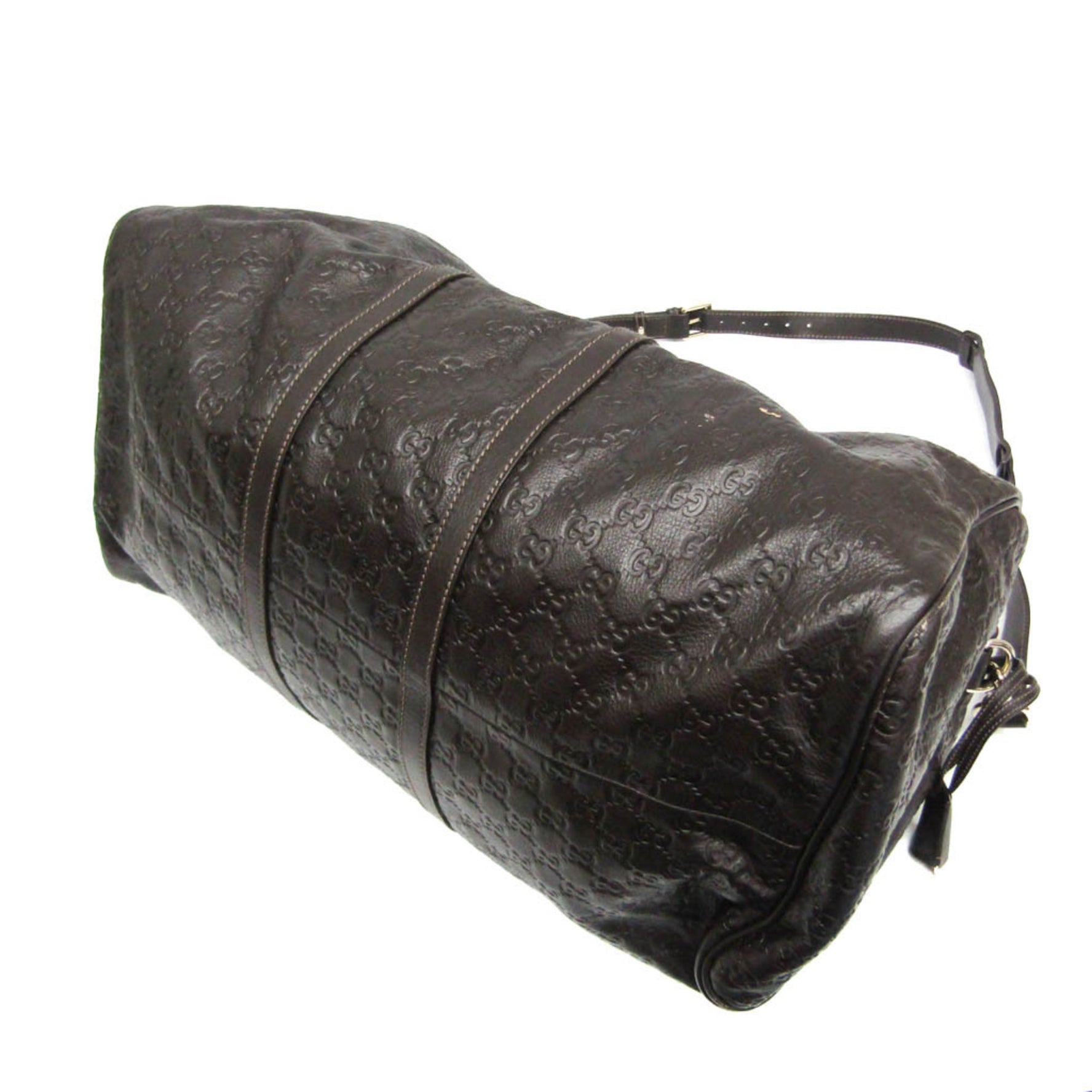 Gucci Guccissima Women,Men Leather Boston Bag Dark Brown