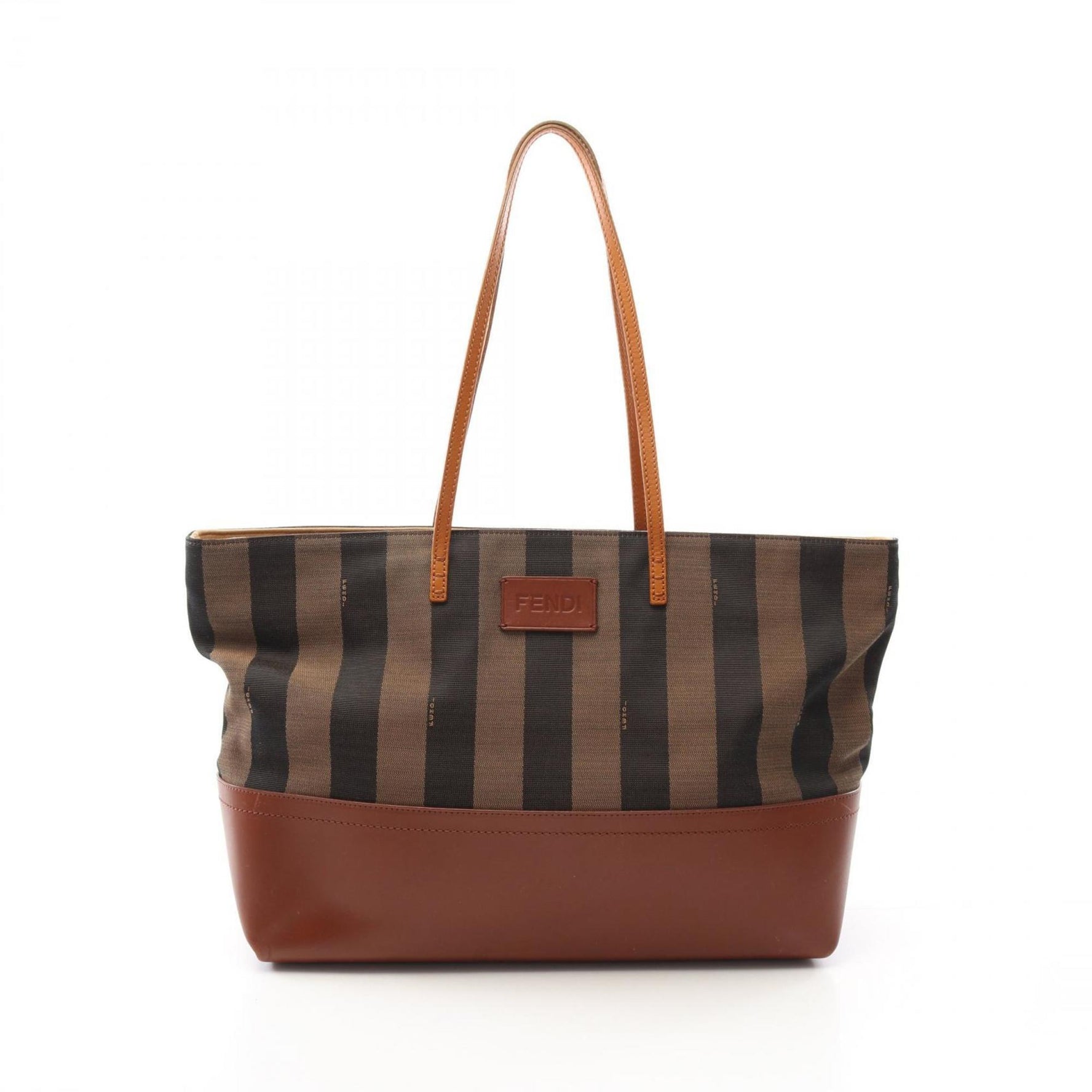 Fendi Pecan Tote Bag, Leather, Nylon Canvas, Brown and Black