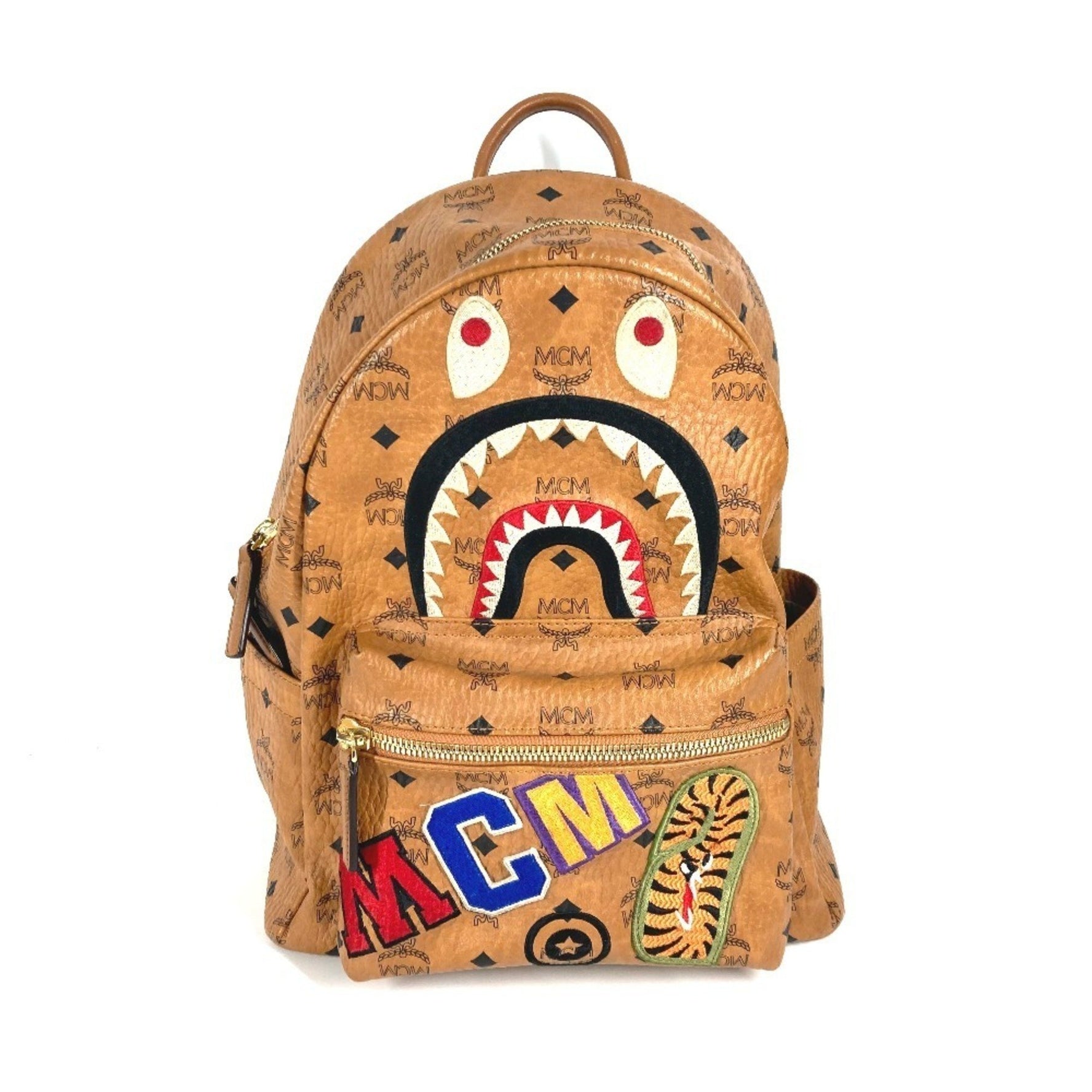 MCM BAPE Collaboration Shark Stark Backpack, Leather, Men's/Women's