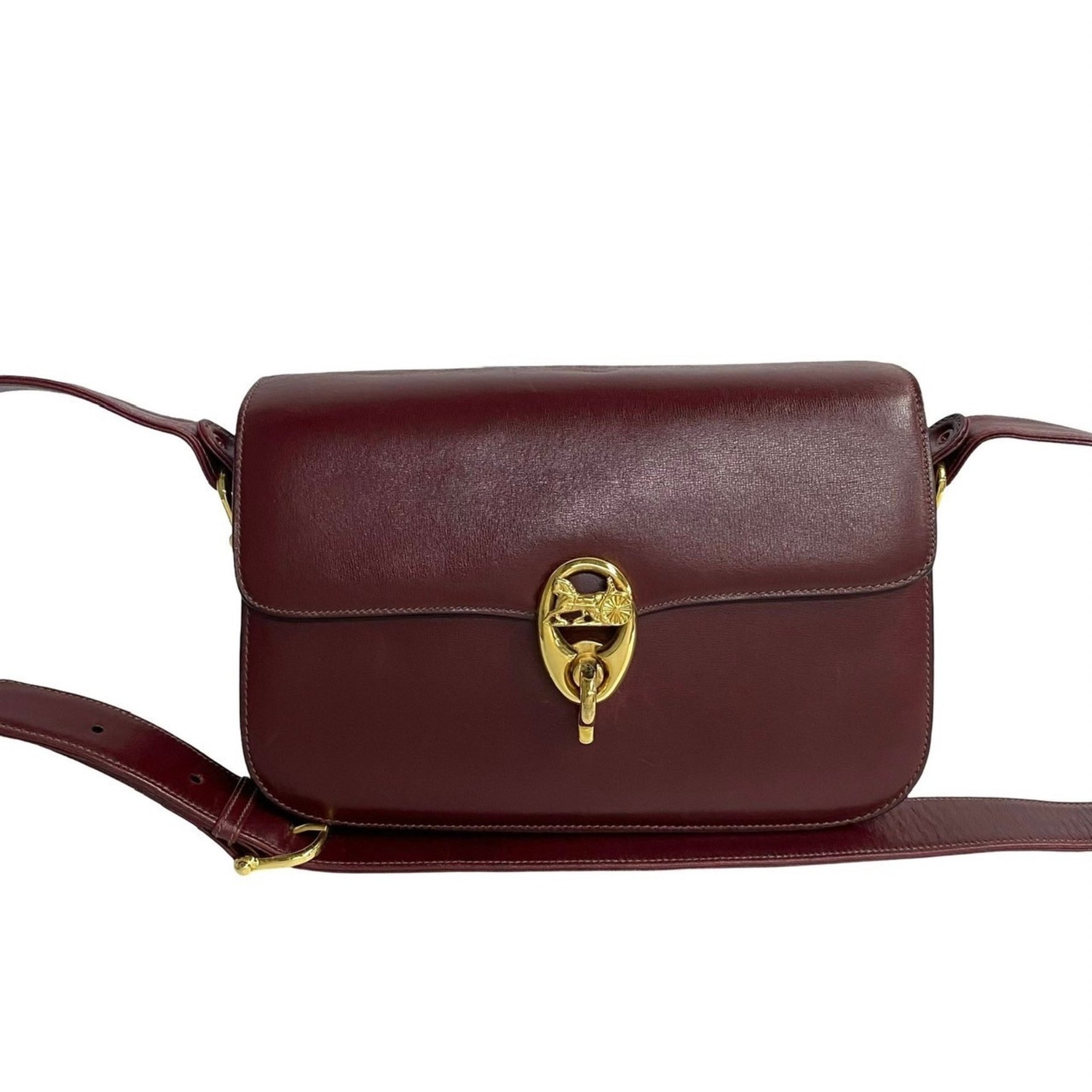 CELINE Vintage Carriage Hardware Calf Leather Shoulder Bag with Mirror, Pochette