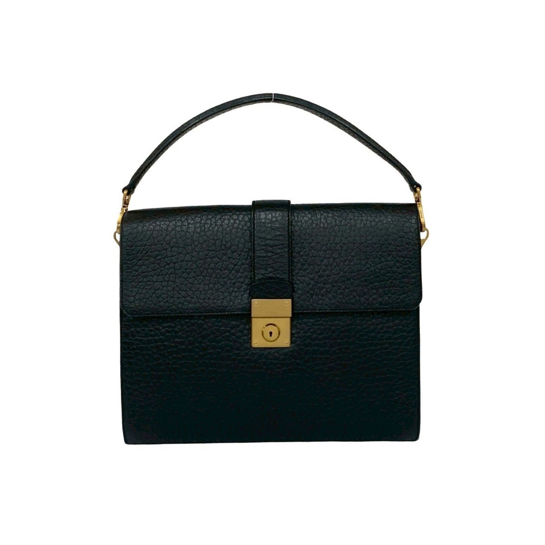 PRADA logo gold hardware leather handbag business briefcase document case