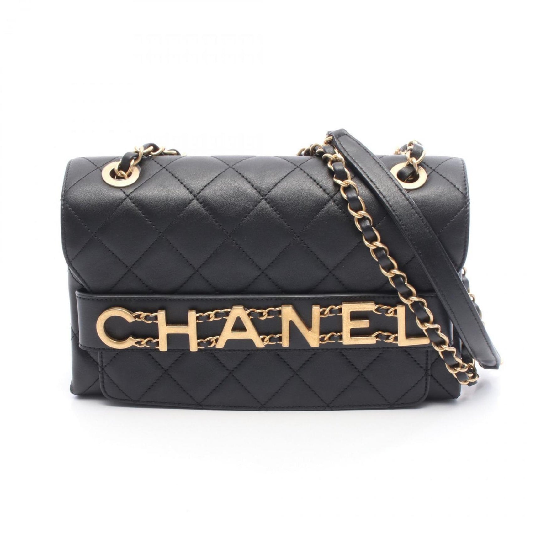 CHANEL Matelasse Logo Shoulder Bag, Lambskin Leather
