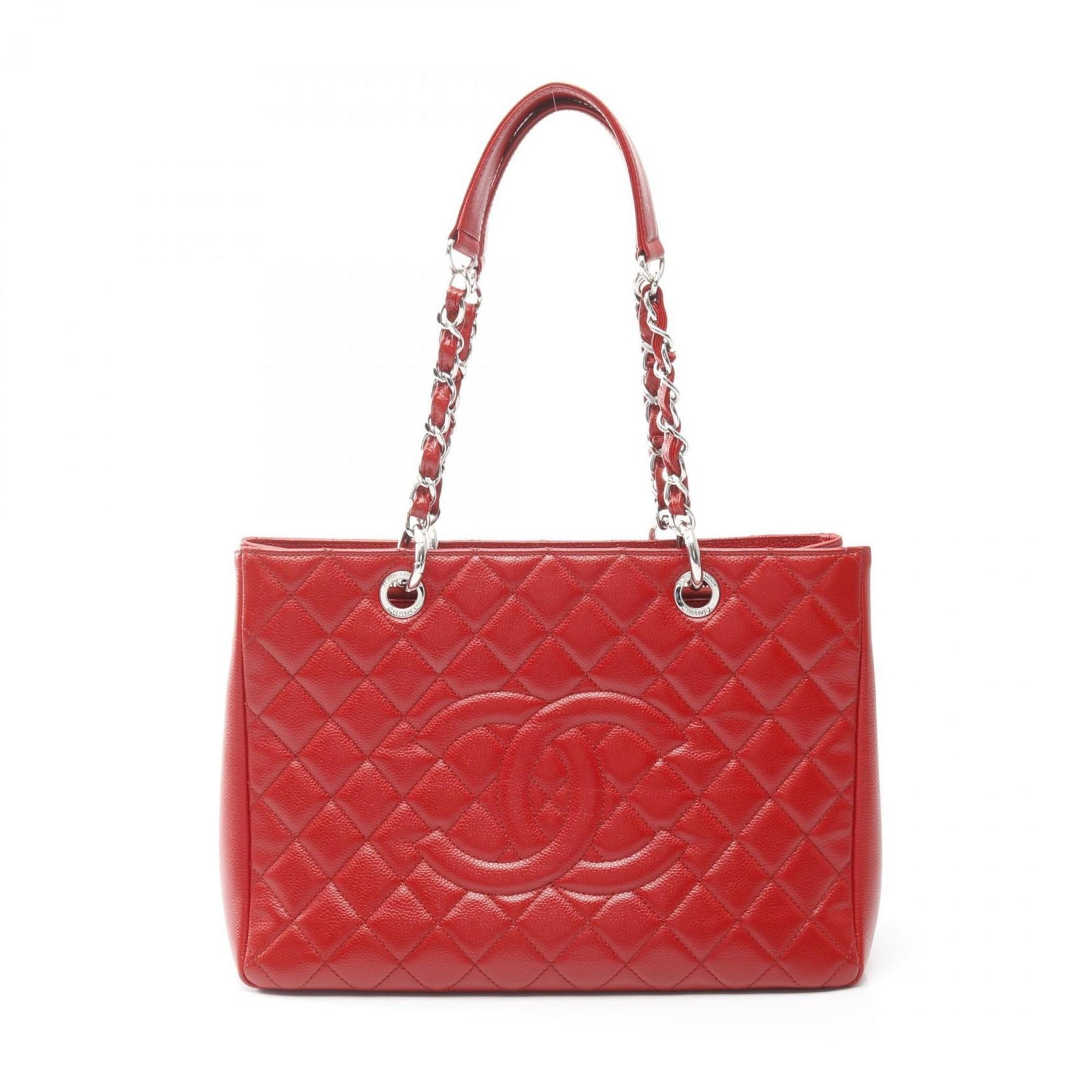 CHANEL Matelasse Grand Shopping GST Tote Bag in Calfskin Leather, Red