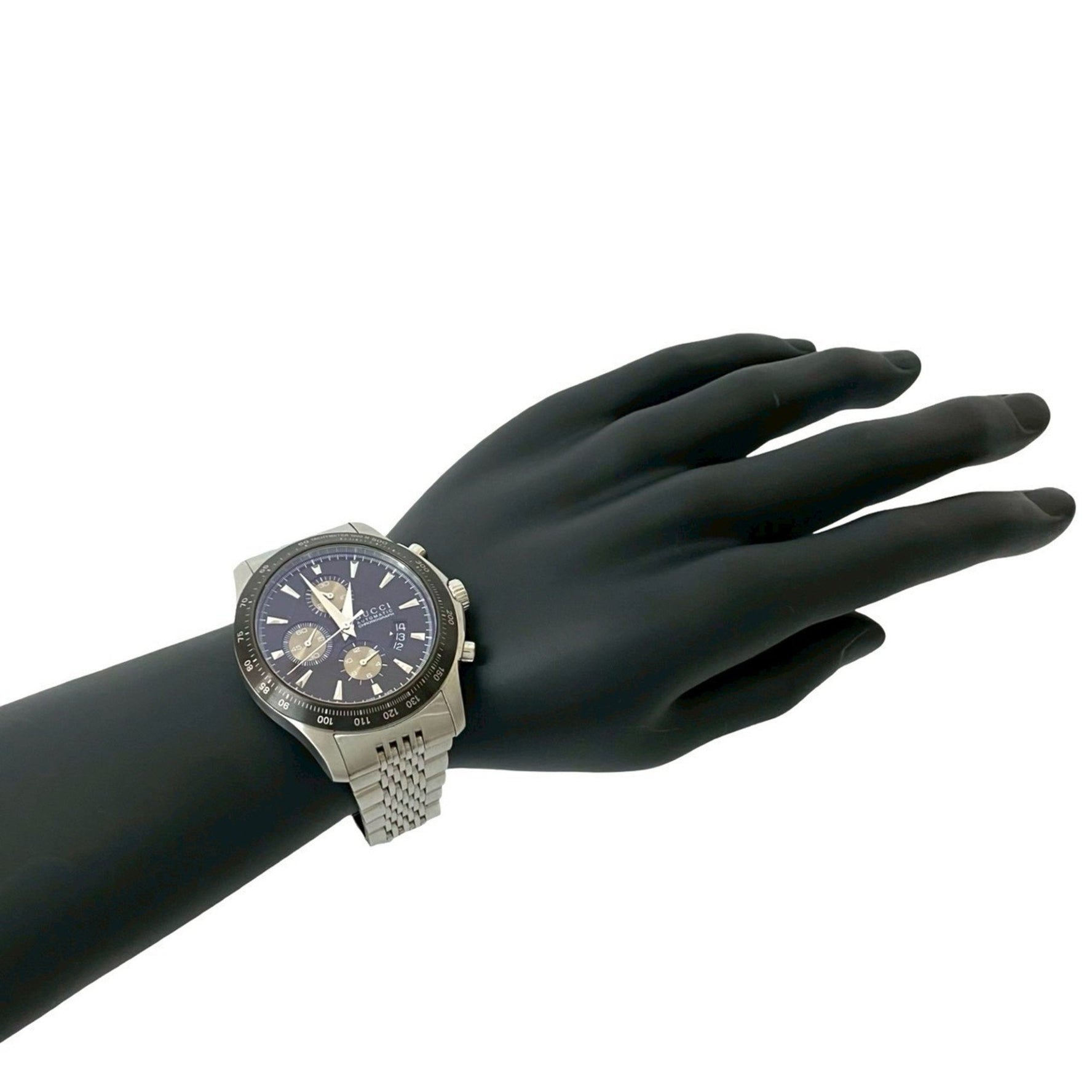 GUCCI G Timeless Chronograph Stainless Steel Automatic Watch for Men, Silver and Black,