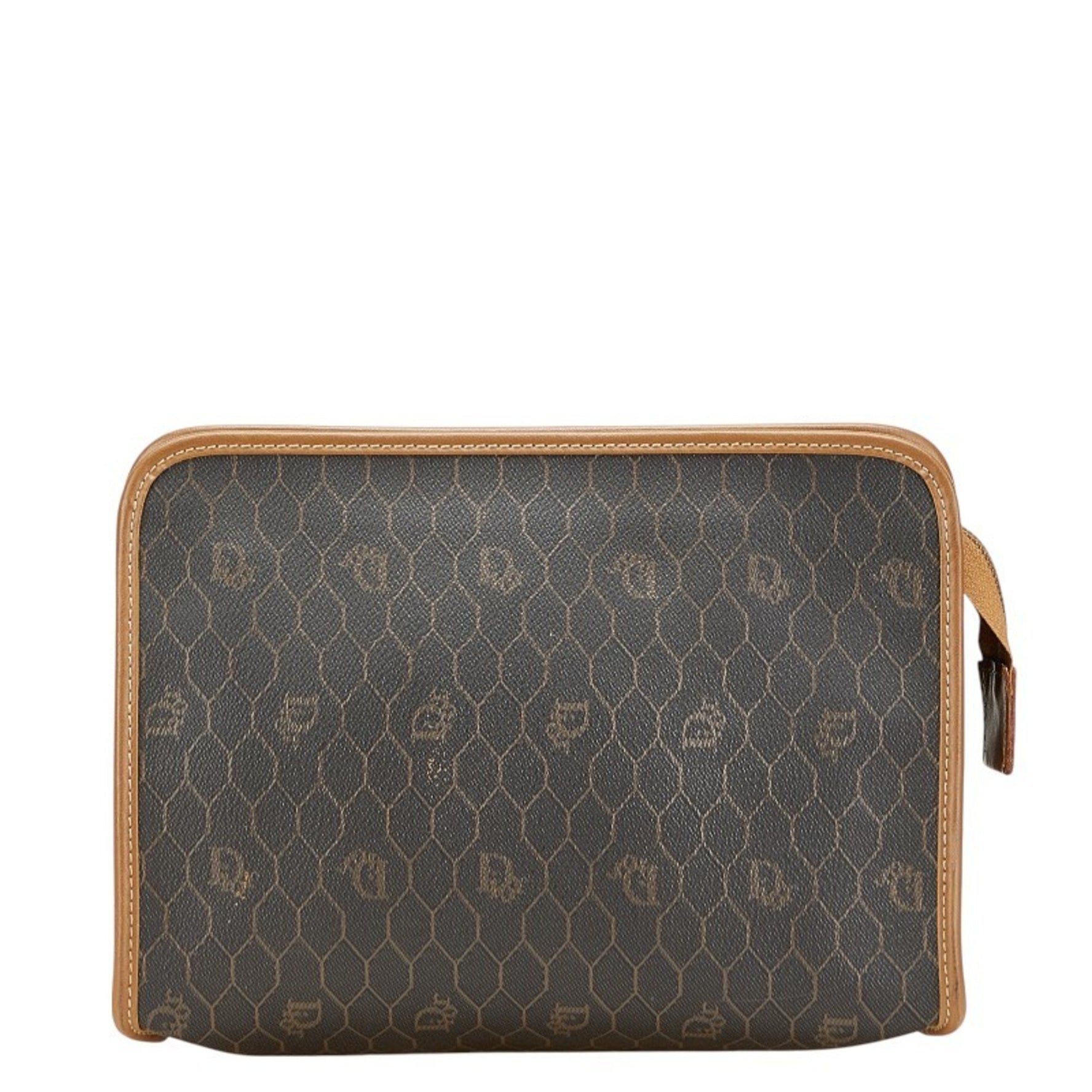 Christian Dior Dior Honeycomb Second Bag Clutch Black Brown PVC Leather