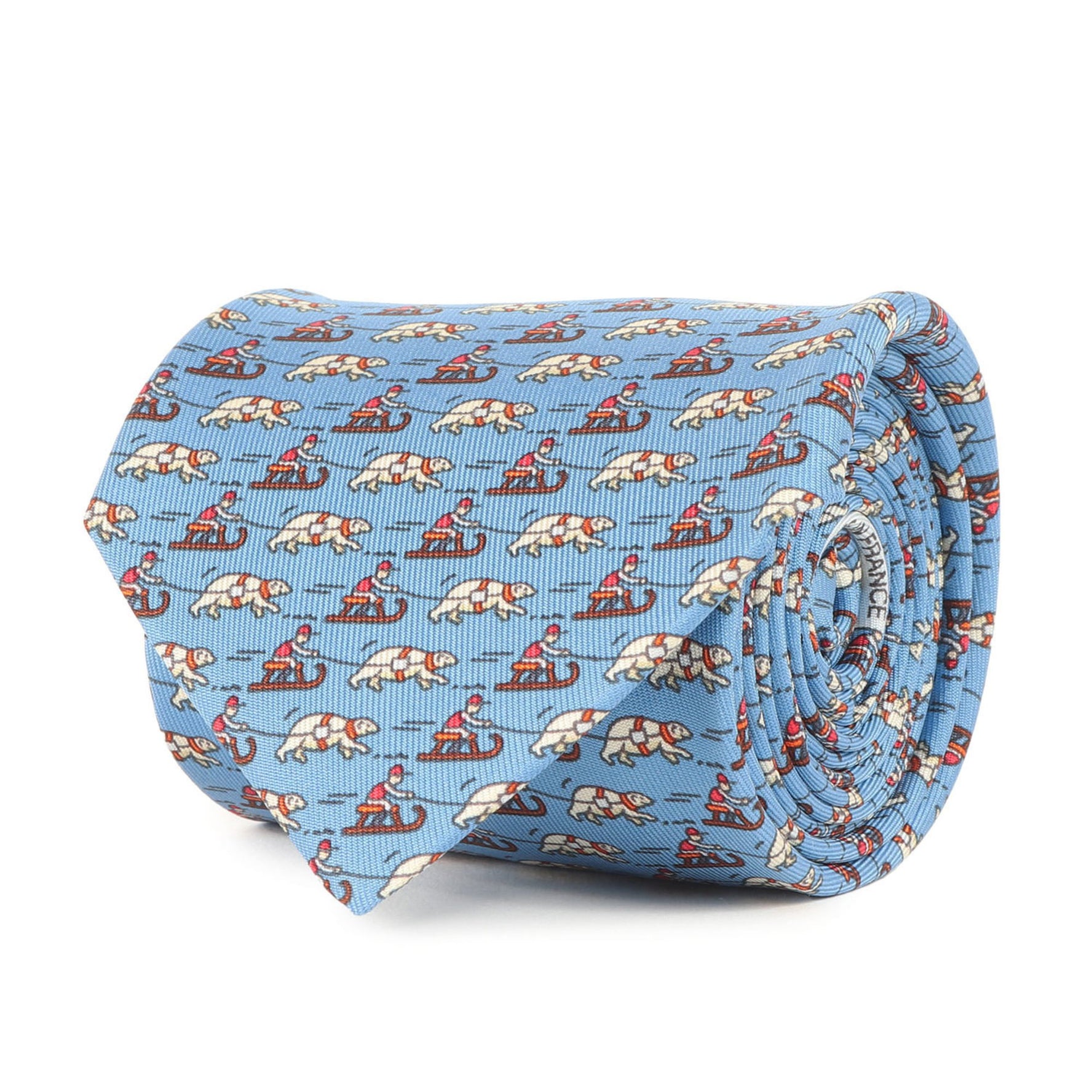 HERMES Polar Bear Thread Monogram Silk Tie 5658 EA Light Blue