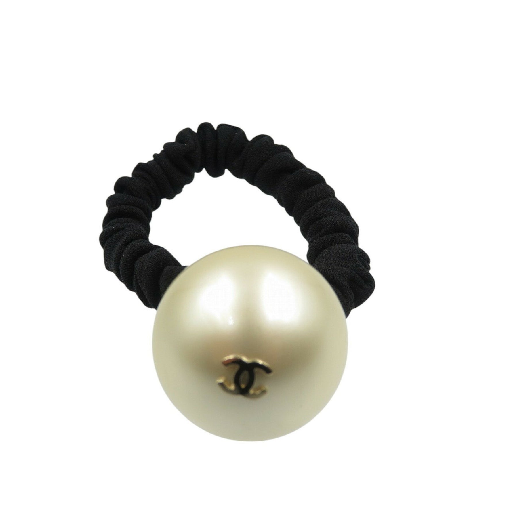Chanel Coco Mark F18v 2018 Faux Pearl Black White Scrunchie Hair Tie 1354CHANEL