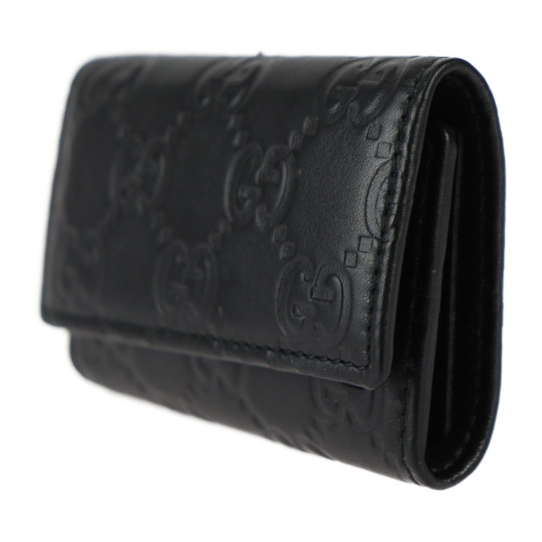 GUCCI 6-Key Case Guccissima Key Leather Black Tri-Fold