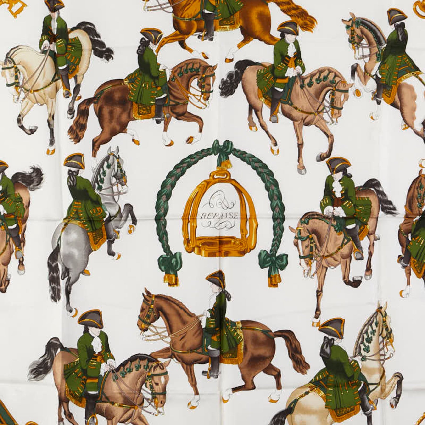 Hermes Carre 90 REPRISE Horse Riding Scene Scarf Muffler Wine Red Multicolor Silk