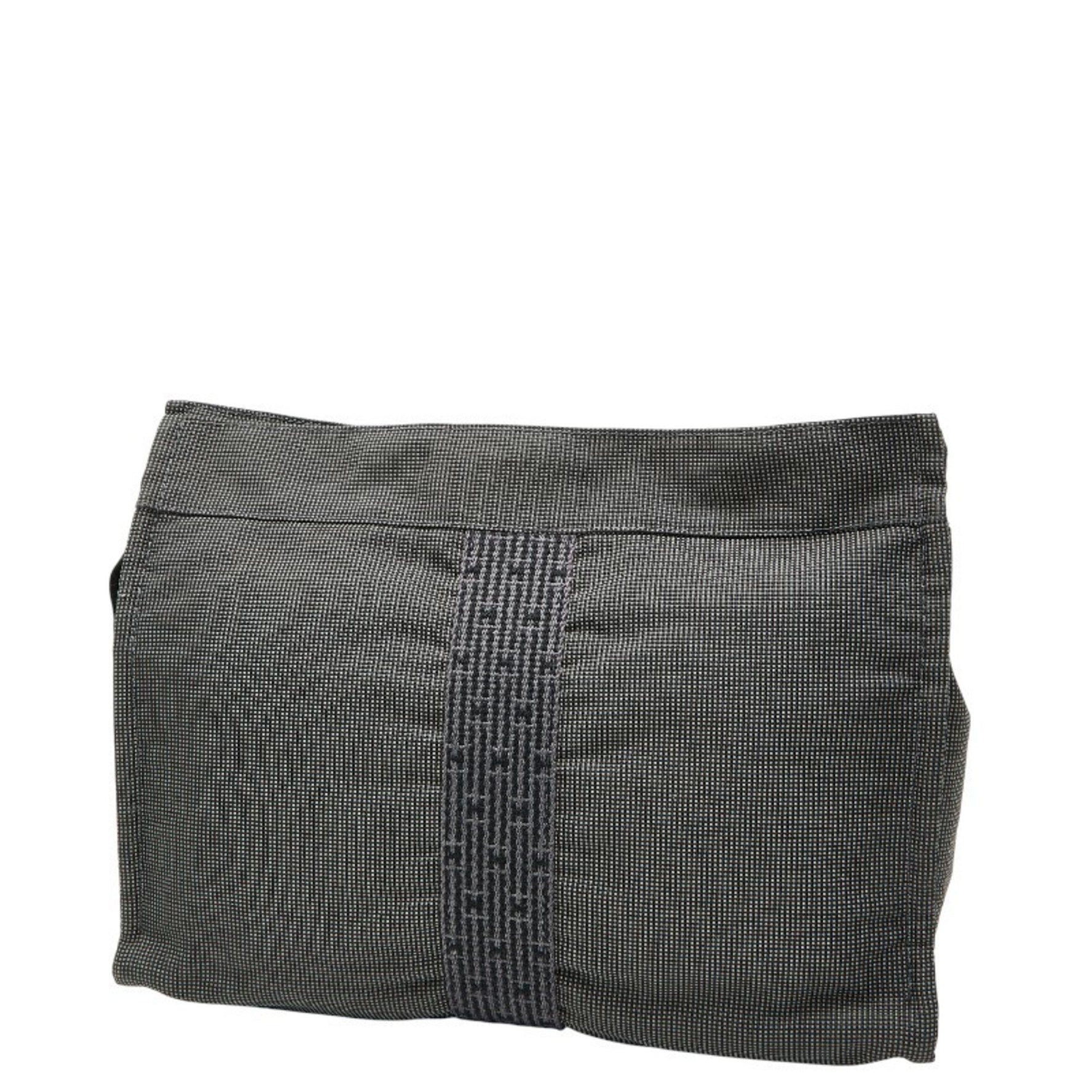 Hermes Air Line Clutch Bag/Second Bag Gray/Black Canvas