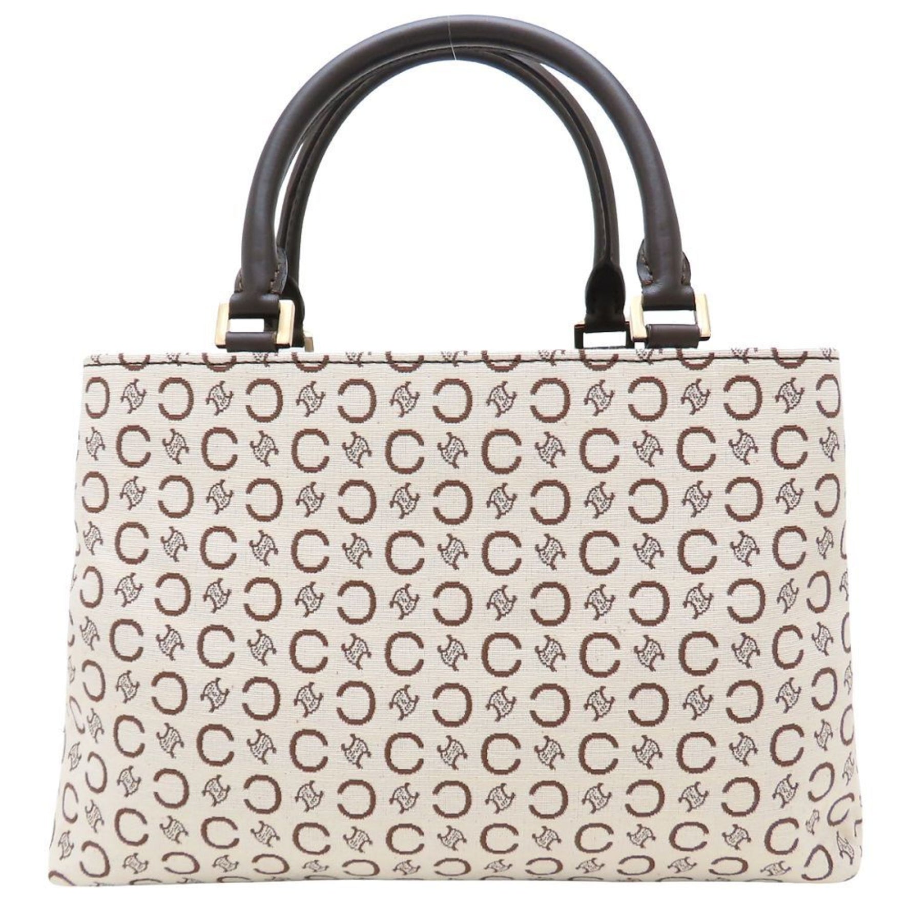 CELINE C Macadam Handbag in Canvas and Leather, Ivory Brown