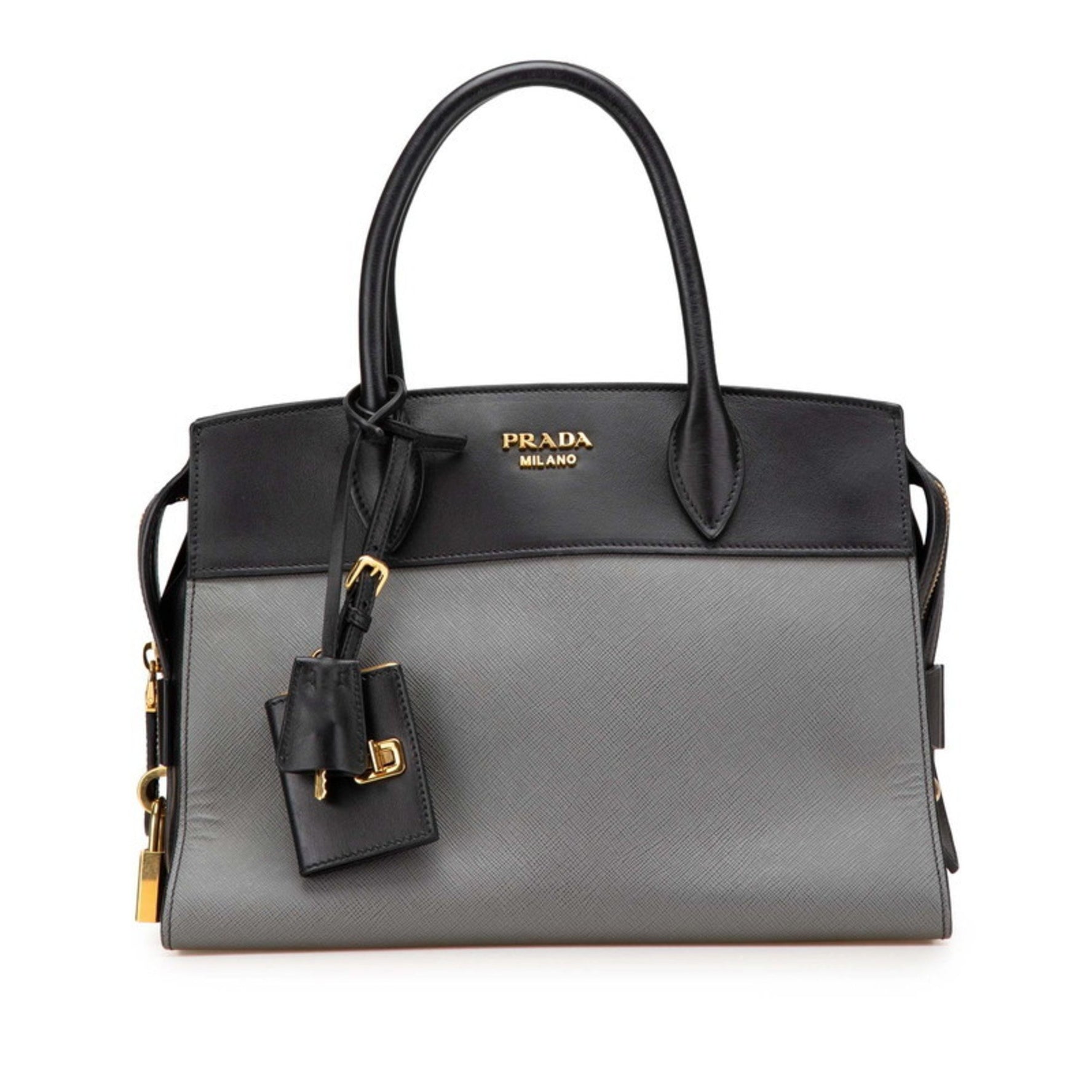 Prada Esplanade Two-Tone Handbag in Black and Grey Saffiano Leather