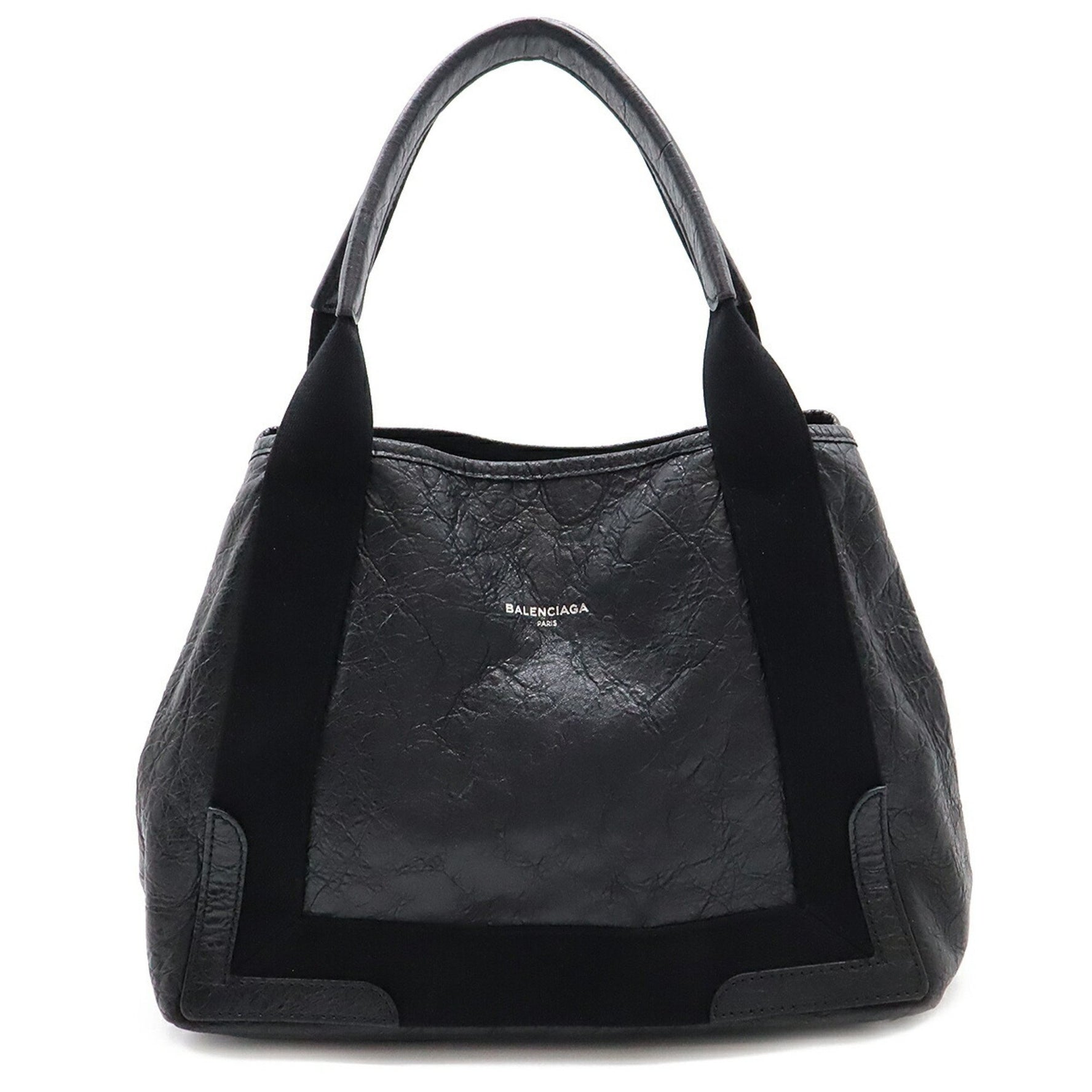 BALENCIAGA Exclusive Line Navy Cabas Tote Bag Handbag Leather Black