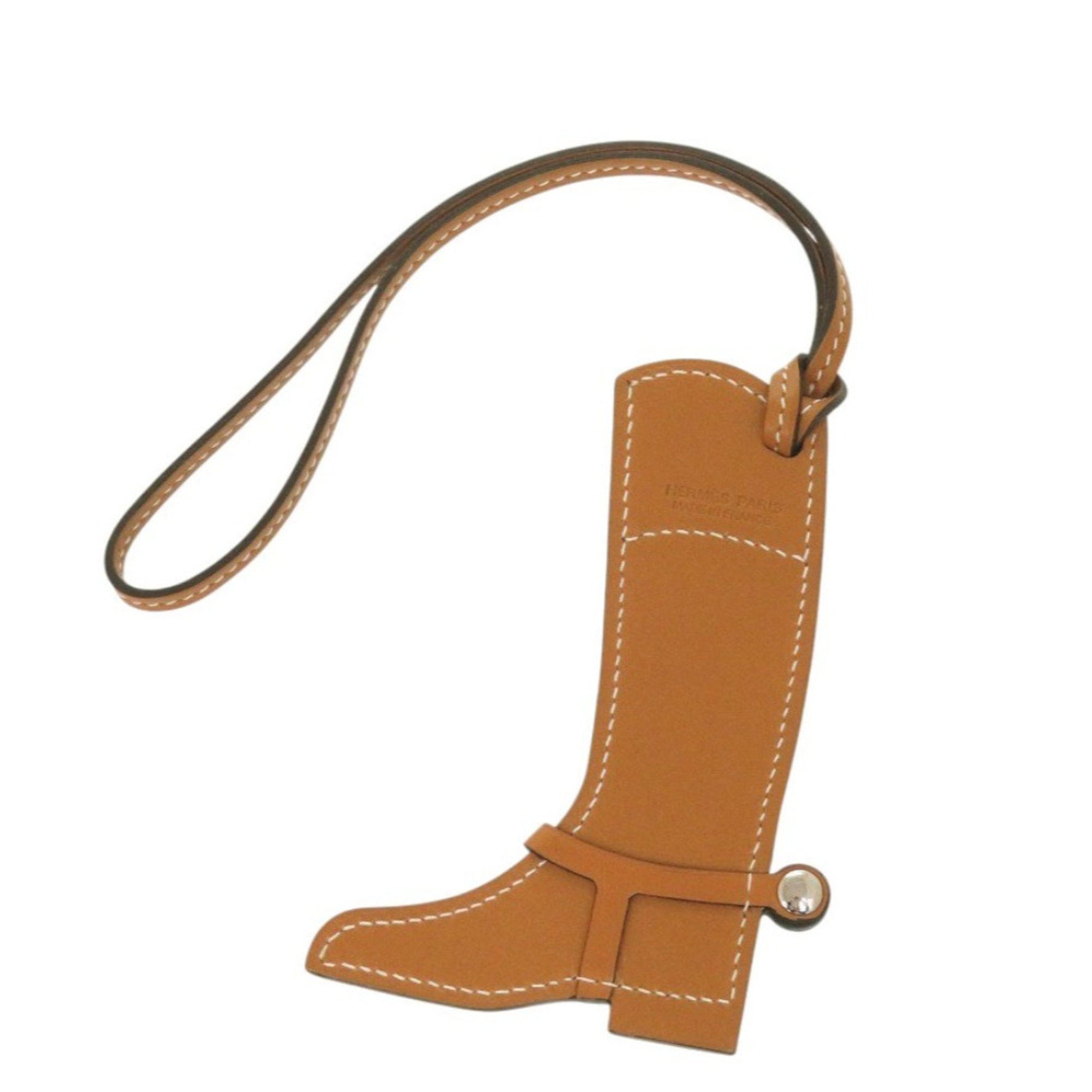 Like new Hermes Paddock Boots bag charm, Swift leather, gold keychain 0067