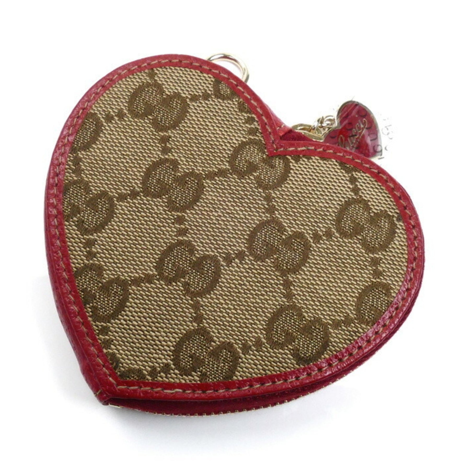 GUCCI Heart Coin Case Beige Red