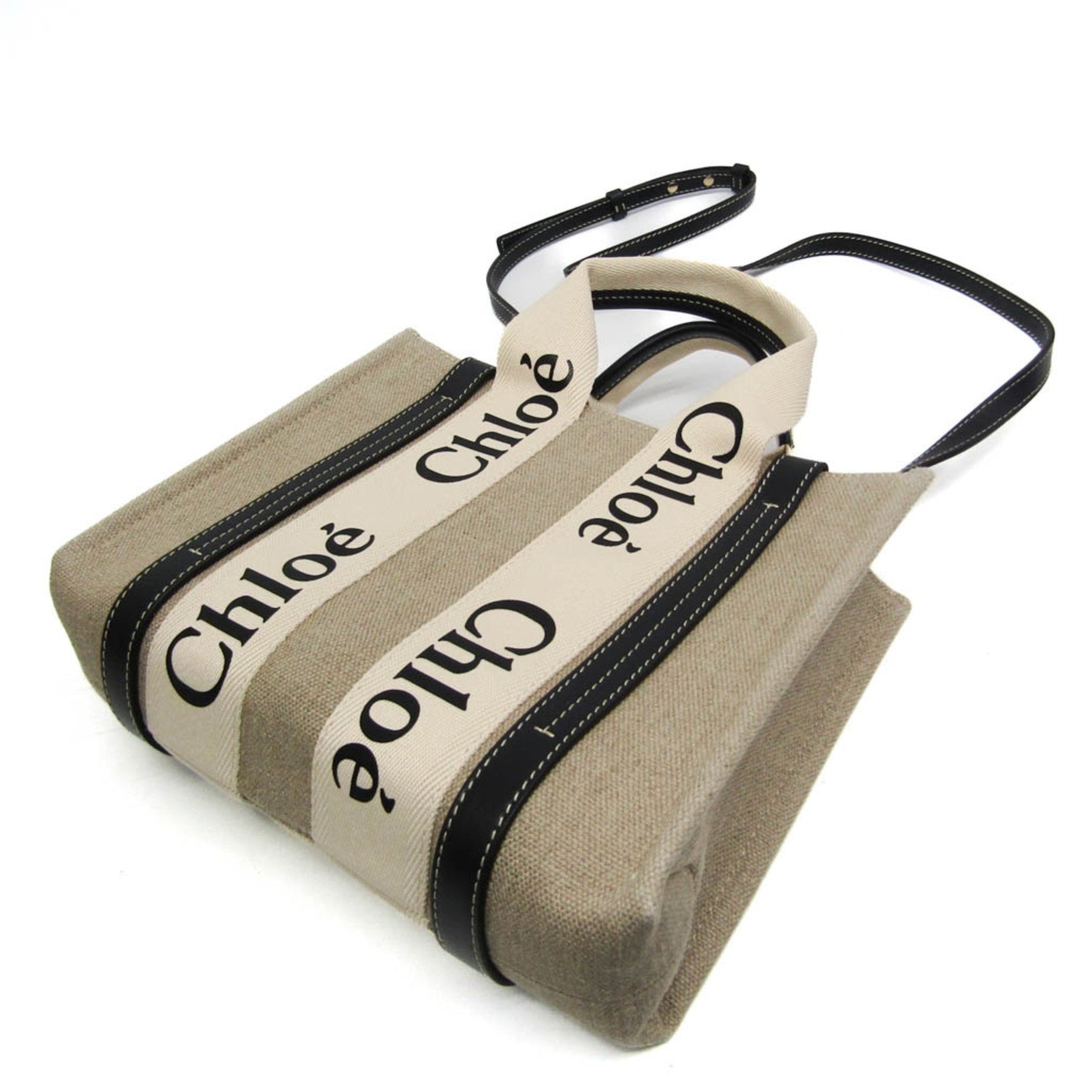 Chloé Woody Cotton Canvas,Leather Handbag,Shoulder Bag Beige,Navy