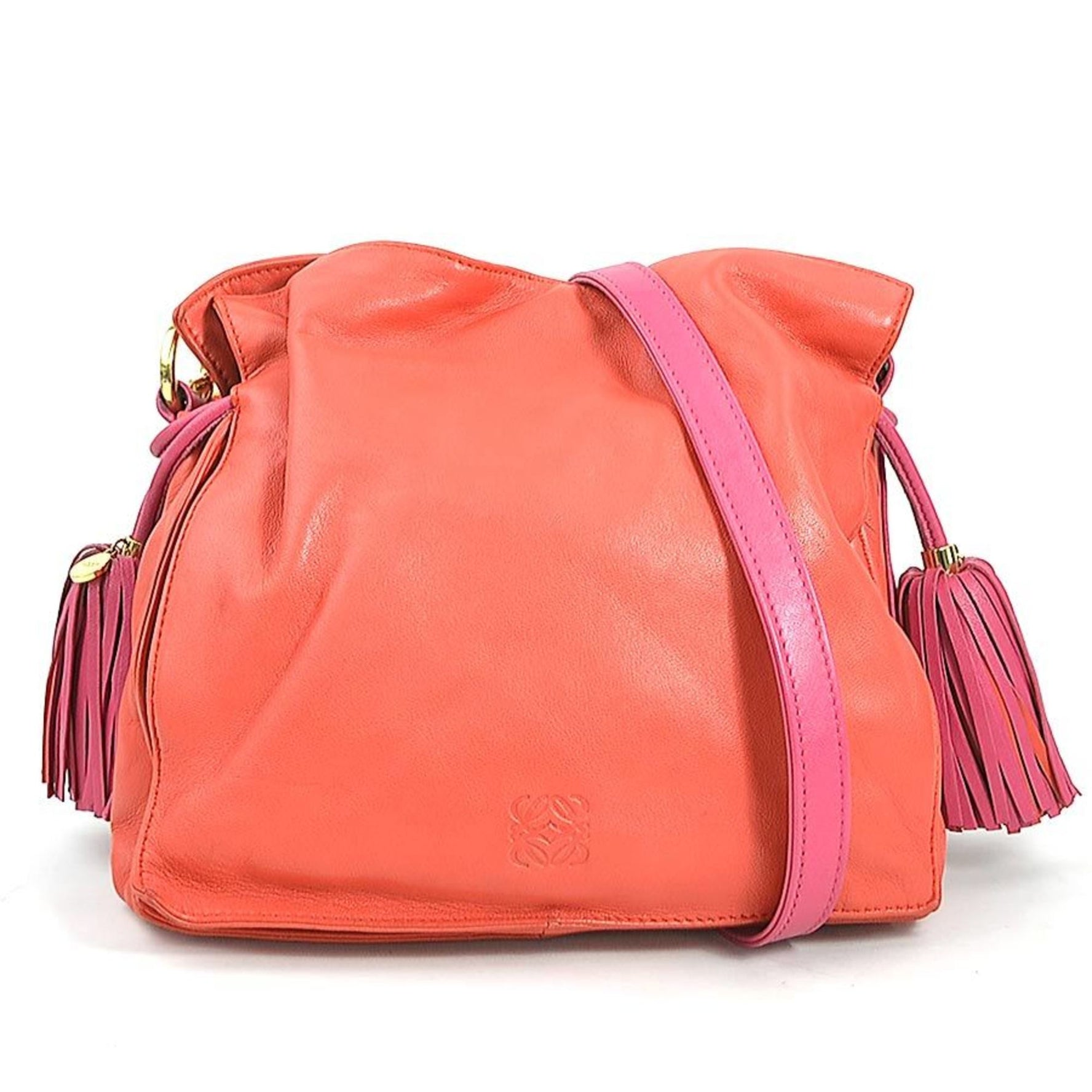 LOEWE Shoulder Bag Flamenco Leather Orange Red Magenta Gold