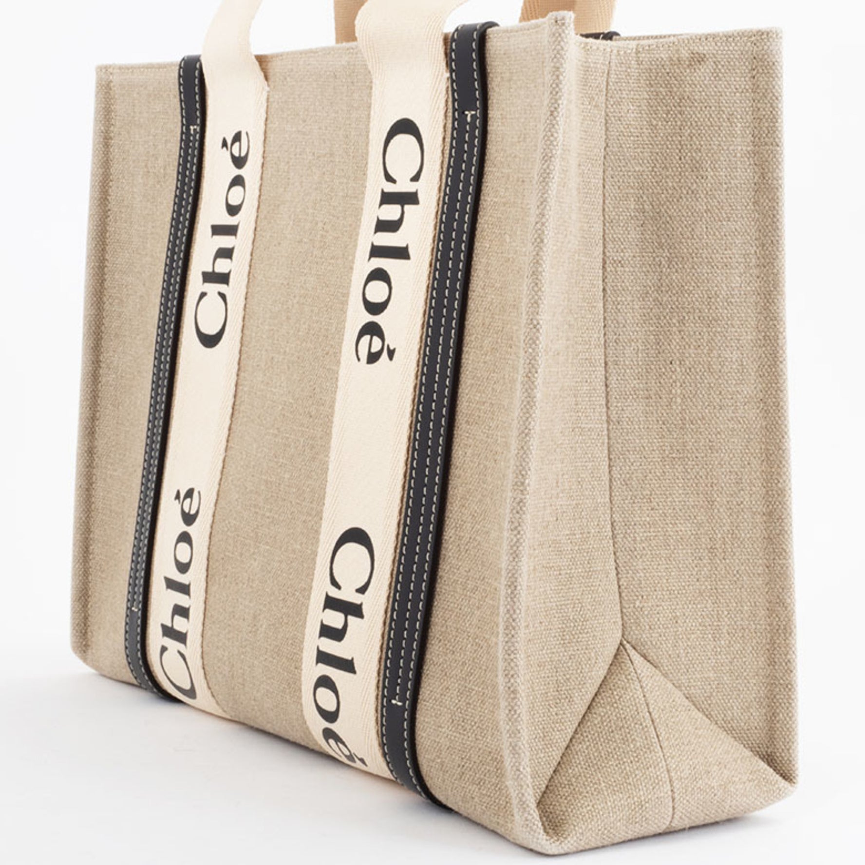 Chloé Chloe Woody Medium Tote Bag Linen White | Blue Canvas