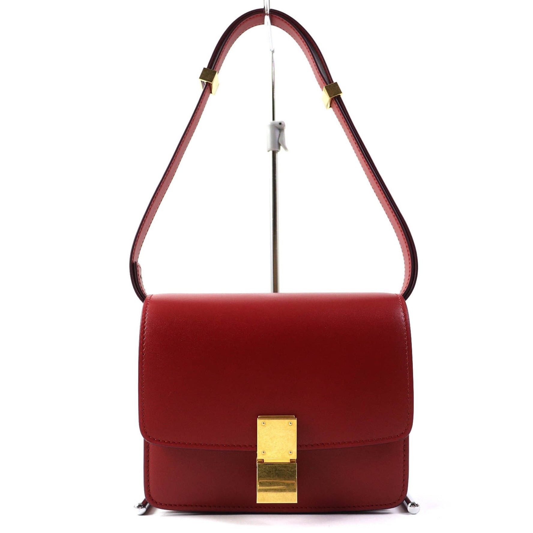 CELINE CLASSIC BOX Small Classic Box Leather Shoulder Bag in Red with Gold Hardware and Dust Bag, Made Italy