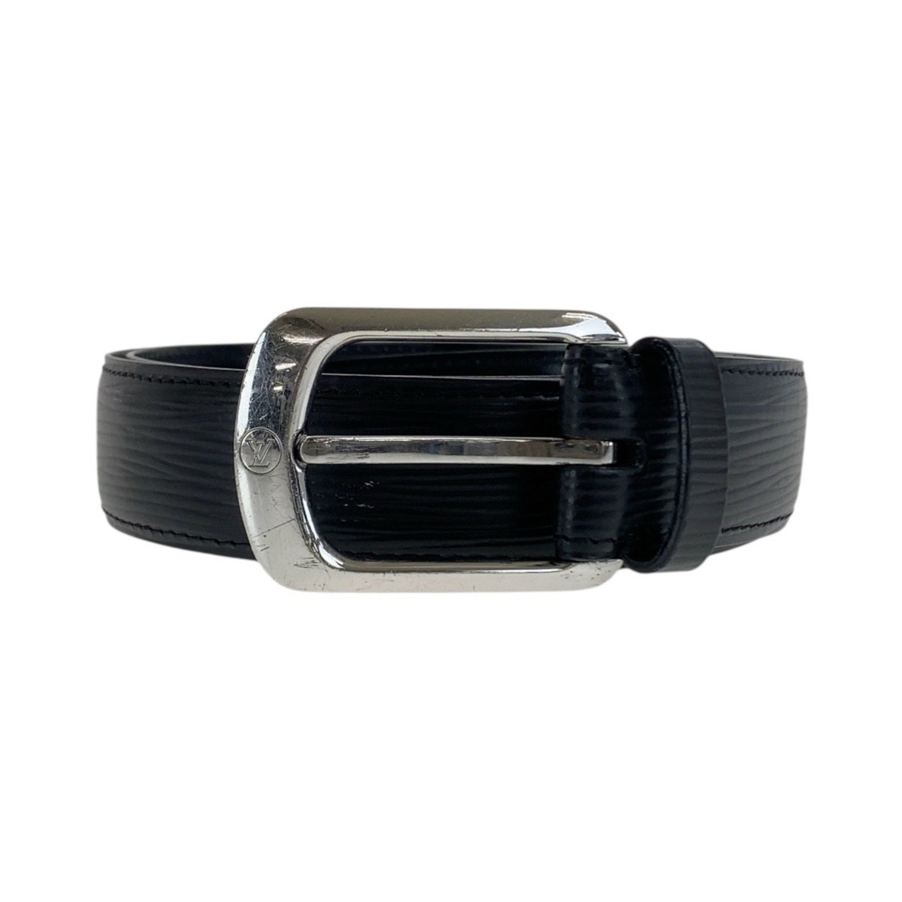 LOUIS VUITTON Epi Santur Ellipse Belt, (34 inches), Black Leather with Silver Hardware