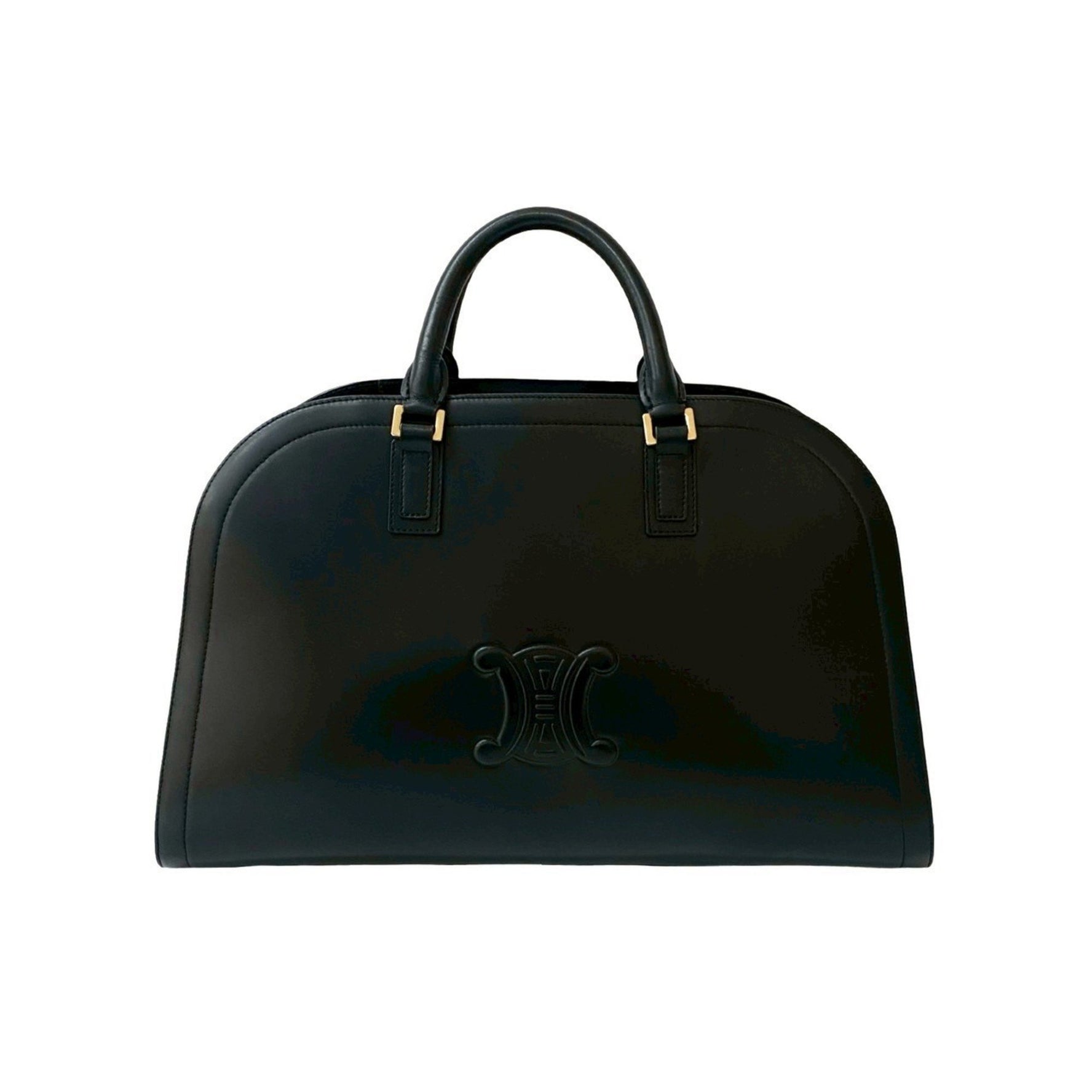 CELINE Triomphe Logo Motif Leather Mini Boston Bag in