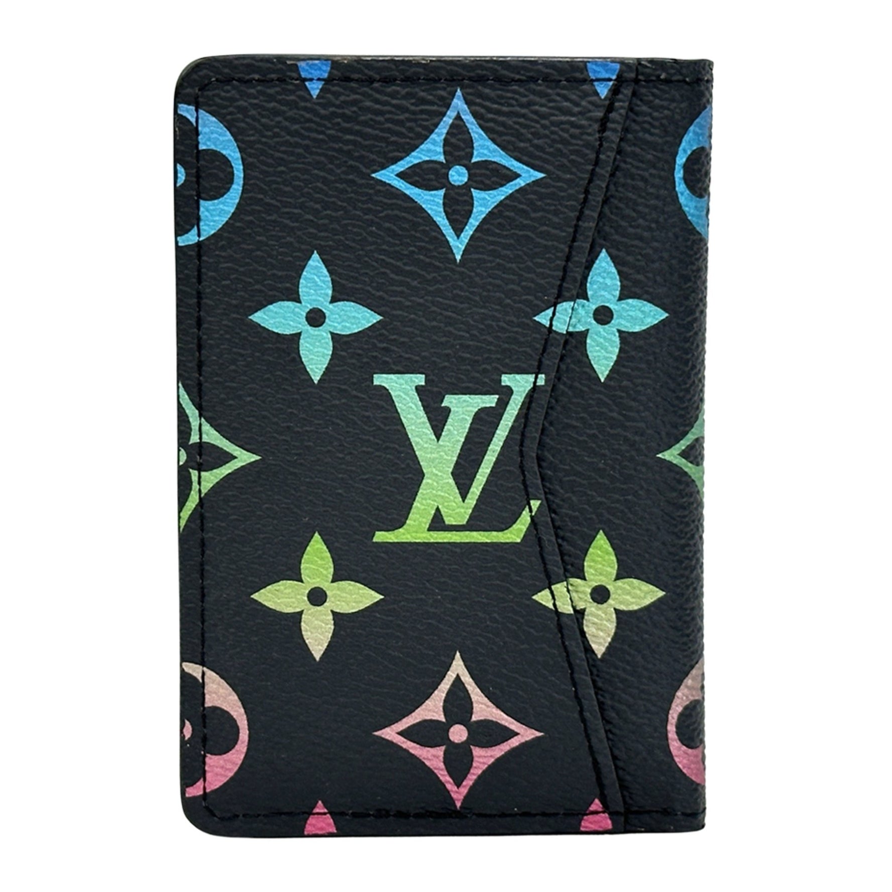 Louis Vuitton Monogram Iridescent Card Case, and Men's, Brand Organizer de Poche, Black with Rainbow, Compact