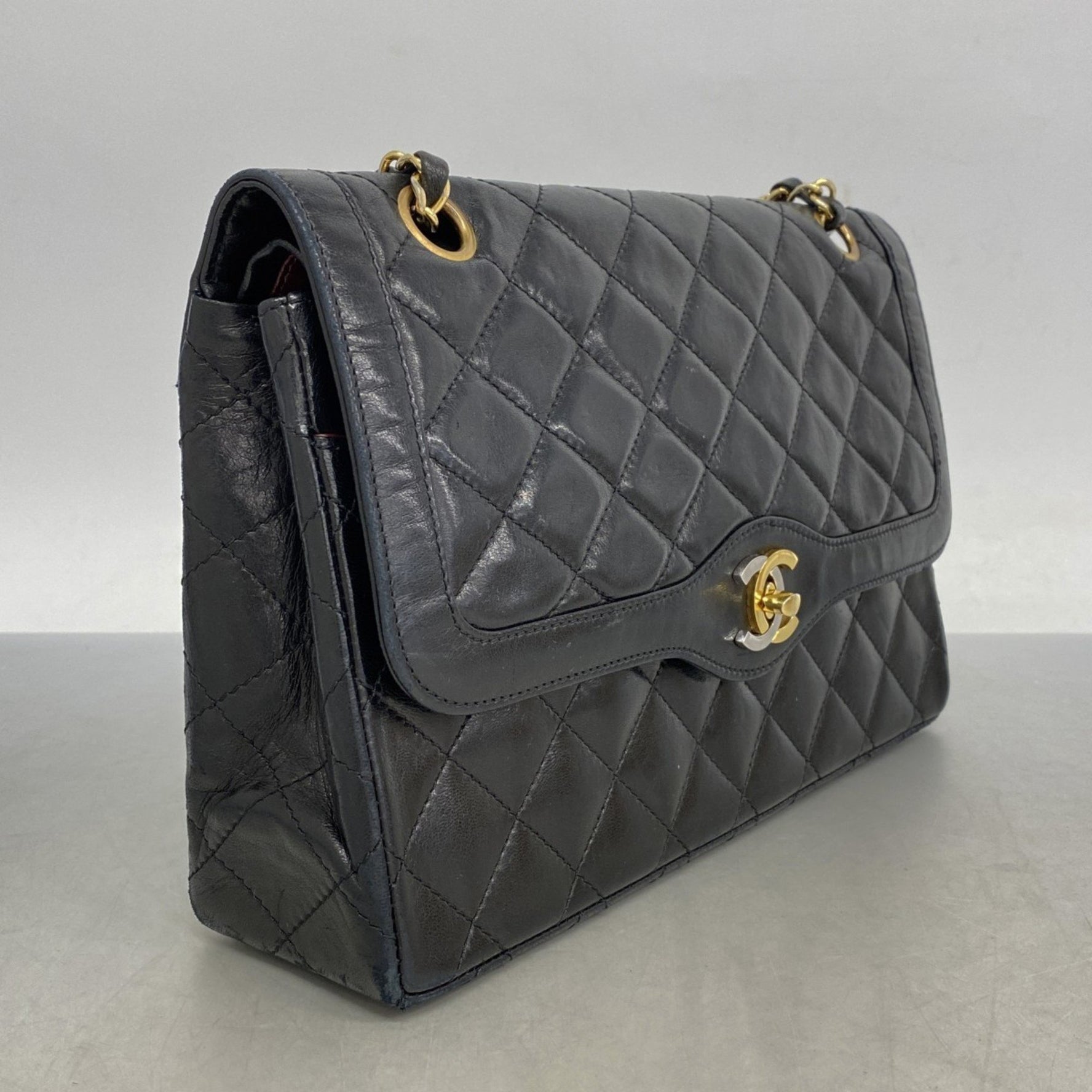 Chanel Matelasse Shoulder Bag, Paris Limited Edition, Double Flap, Chain, Lambskin, Black, Gold, Women's