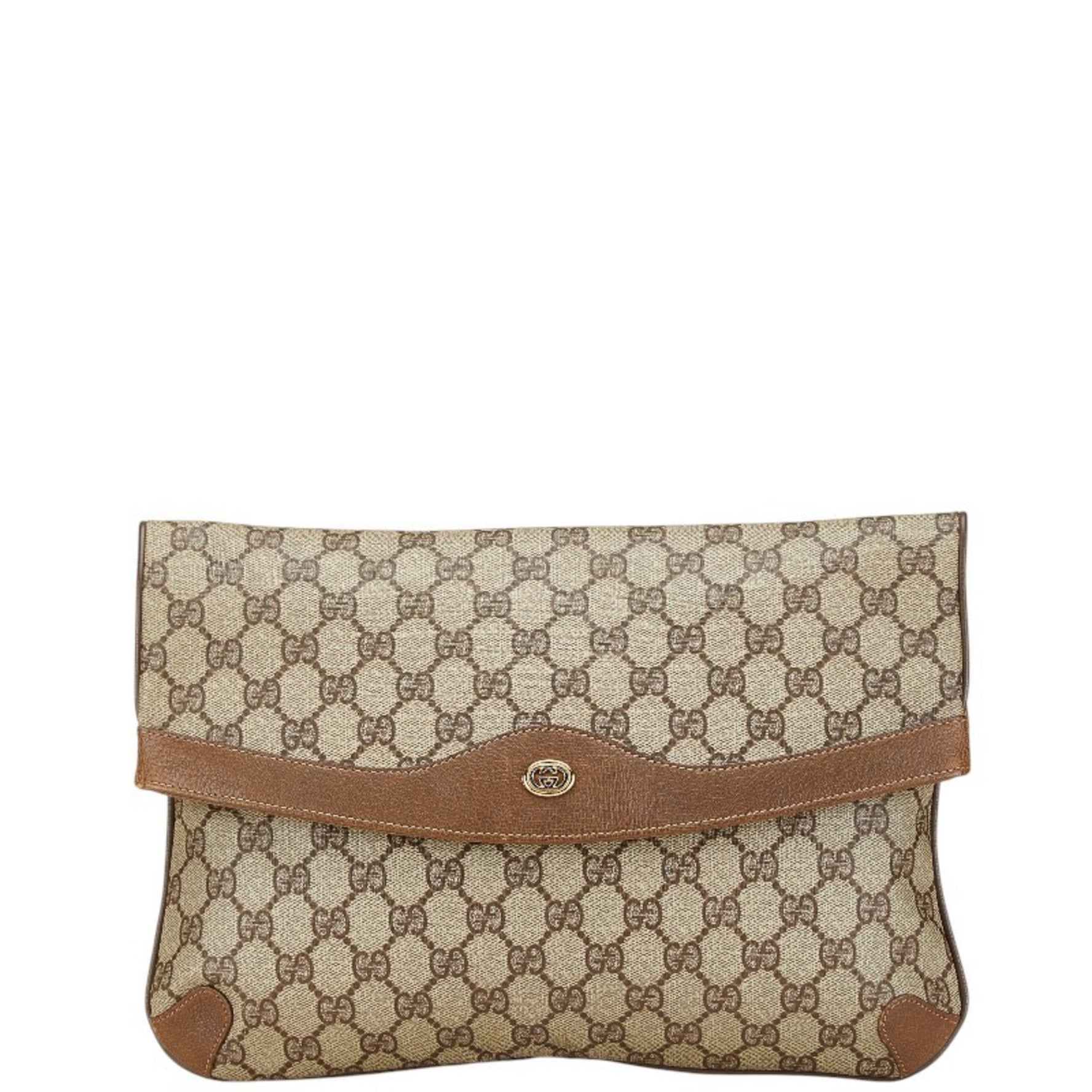 Gucci Old GG Supreme Clutch Bag Second 89 02 075 Beige Brown PVC Leather