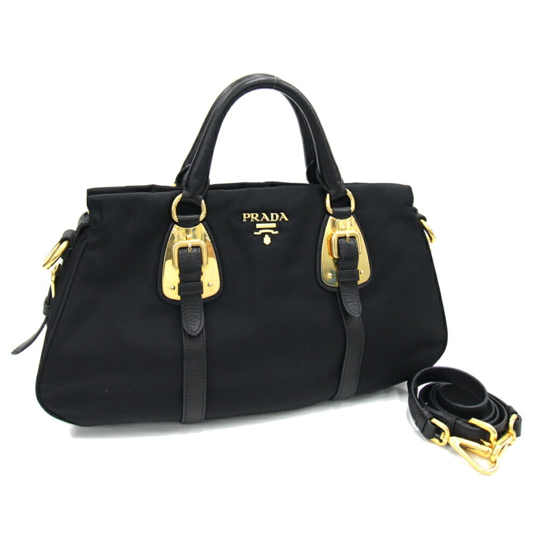 Prada Handbag BN1903 Black Nylon Leather Shoulder PRADA