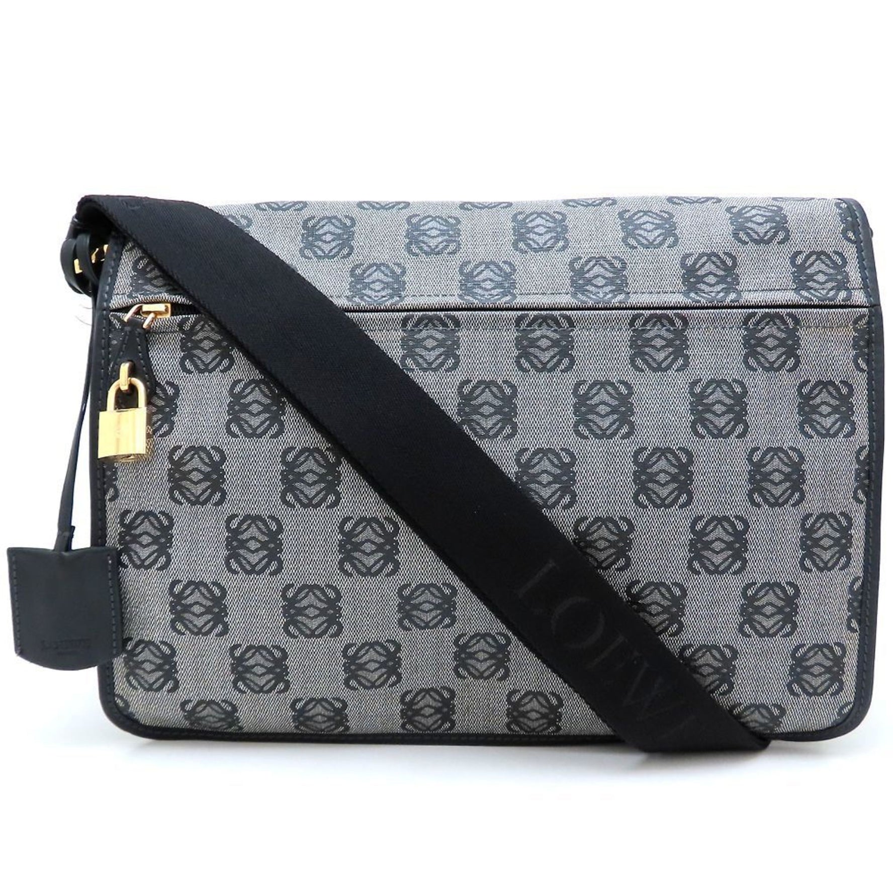 LOEWE Anagram Shoulder Bag in Coated Canvas and Leather, Gray Black