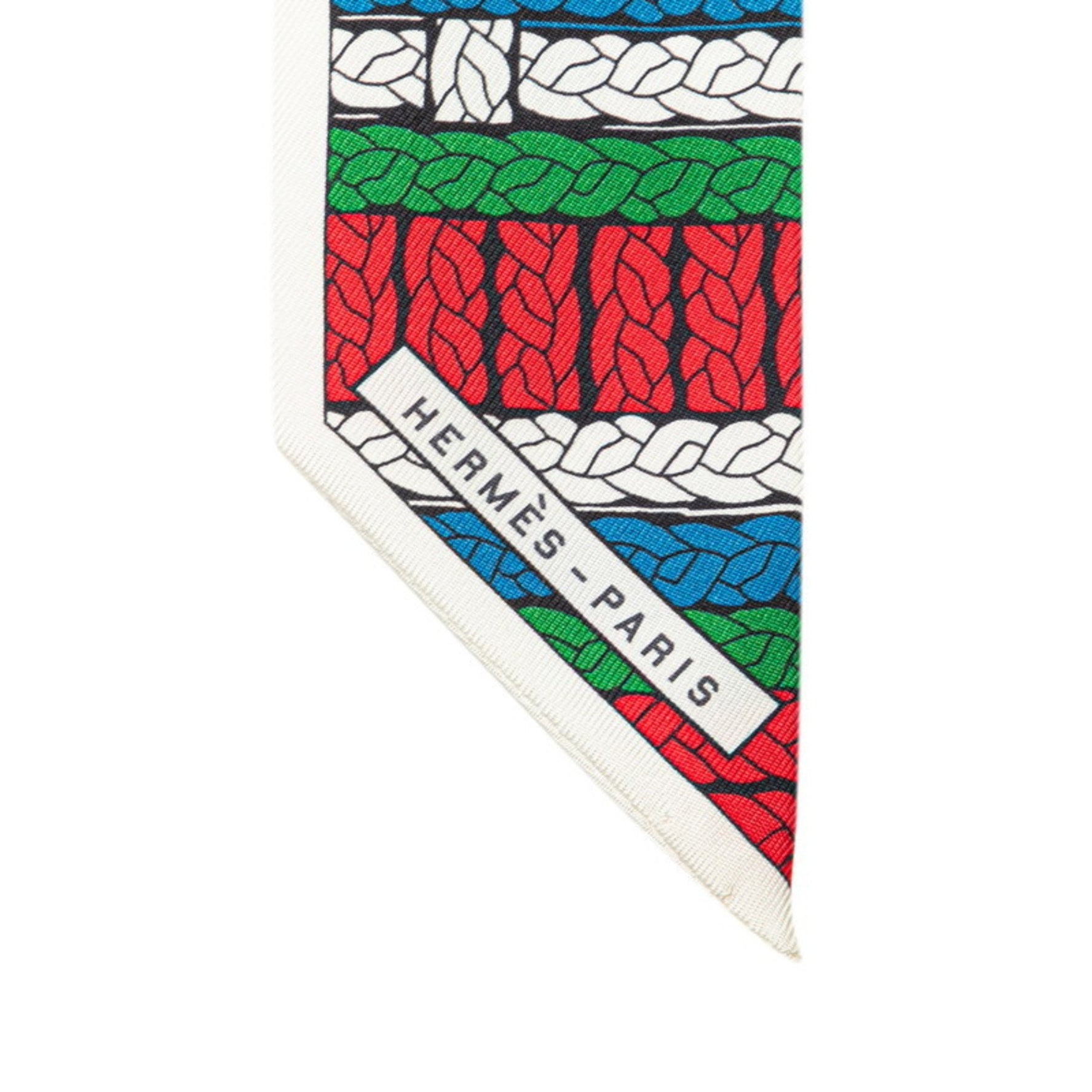 Hermès Twilly Tresses H Scarf, White and Multicolor Silk, HERMES