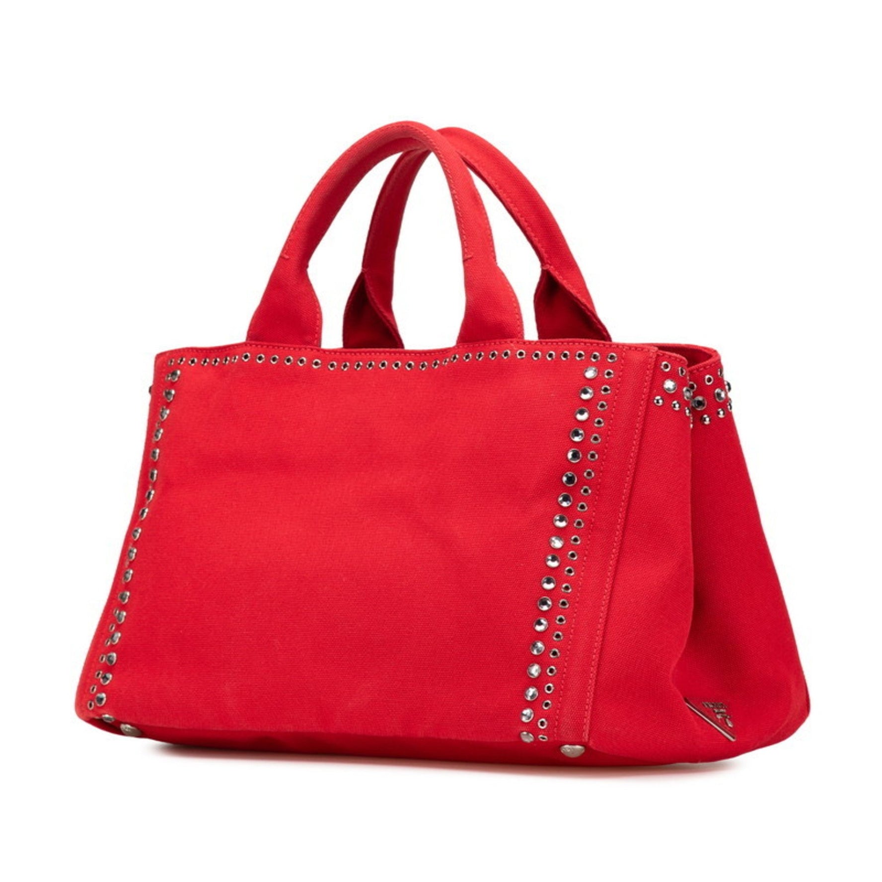 Prada Canapa Studded Beaded Handbag Shoulder Bag Red Canvas Women's PRADA