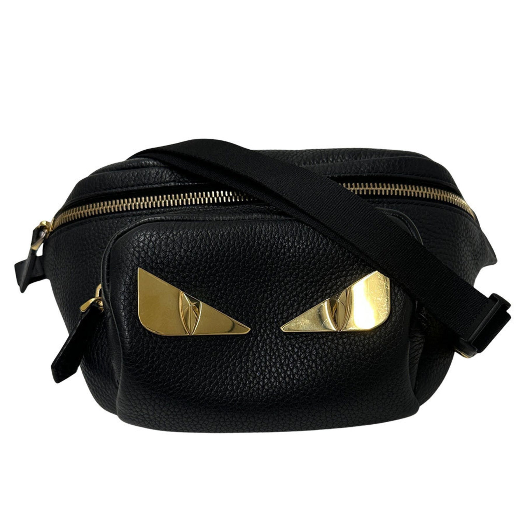 Fendi FENDI Men's Leather Body Bag/Waist Bag, Monster Bugs, Black, Cool