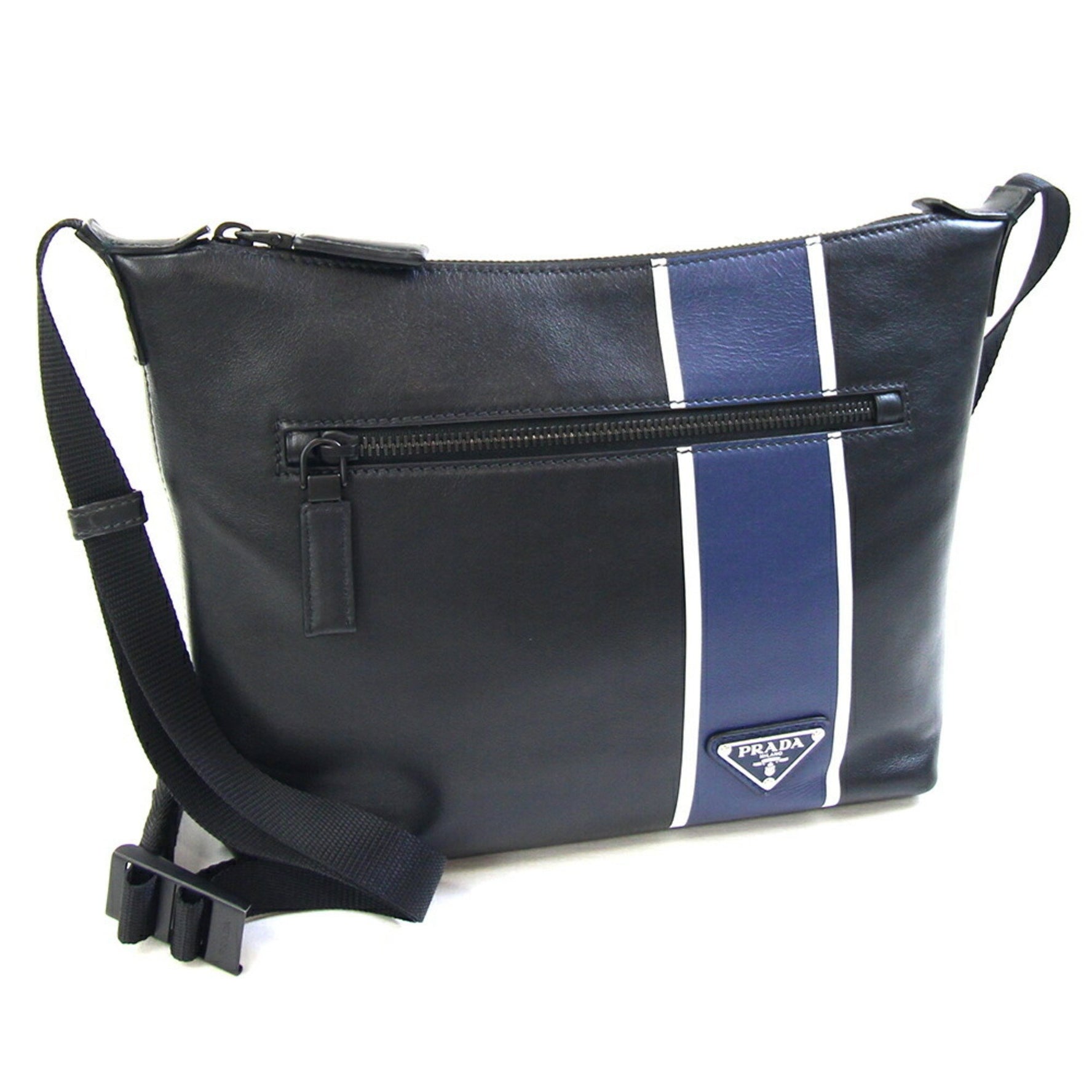 Prada Shoulder Bag Black Leather Crossbody Striped