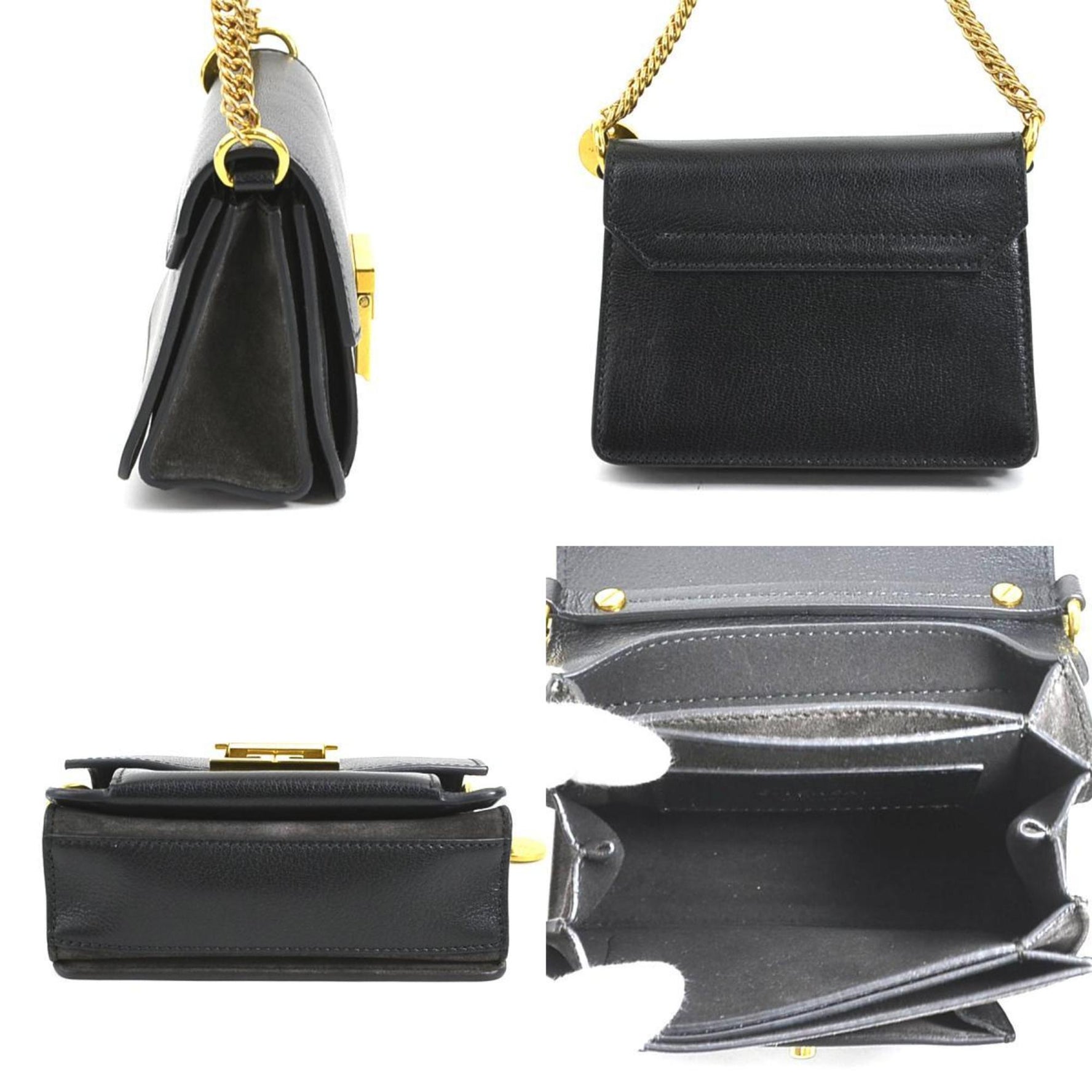 Givenchy handbag shoulder bag leather suede black dark gray gold