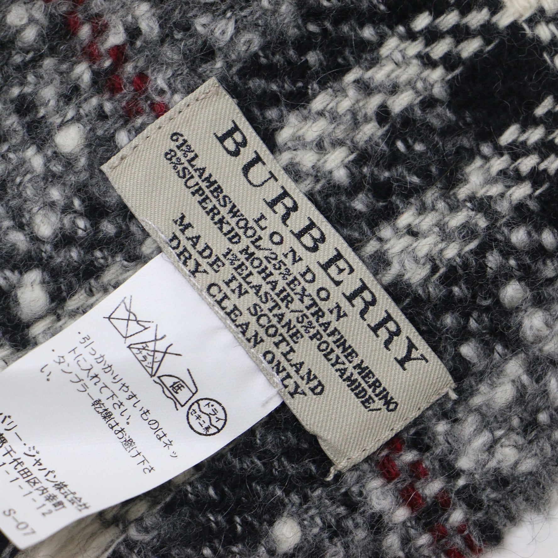 BURBERRY LONDON Burberry London Scarf Grey Tweed Check Stole Wool Mohair