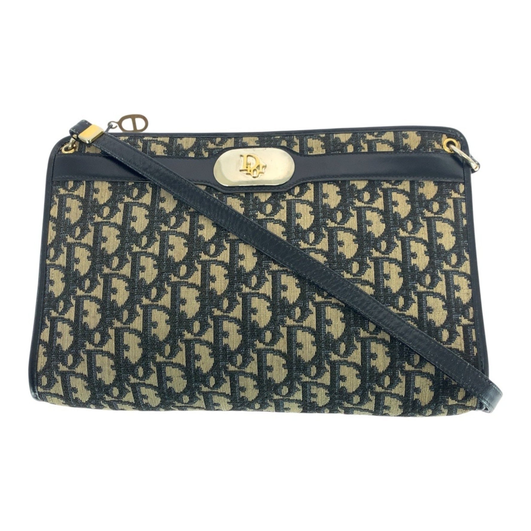 Christian Dior Dior Vintage Trotter Gold Hardware Canvas and Leather Shoulder Bag