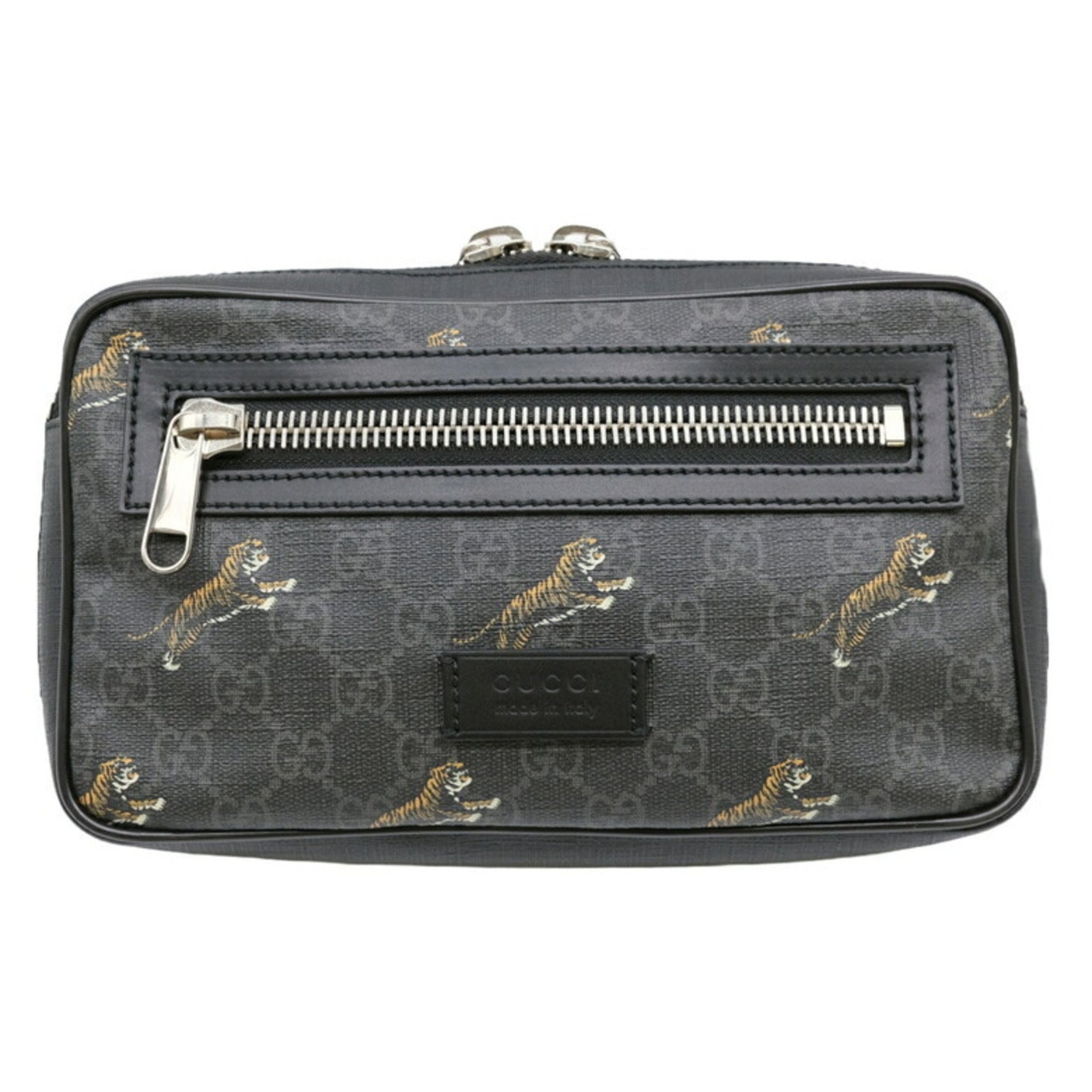 GUCCI GG Supreme Tiger Belt Bag Body Waist Pouch Canvas Black