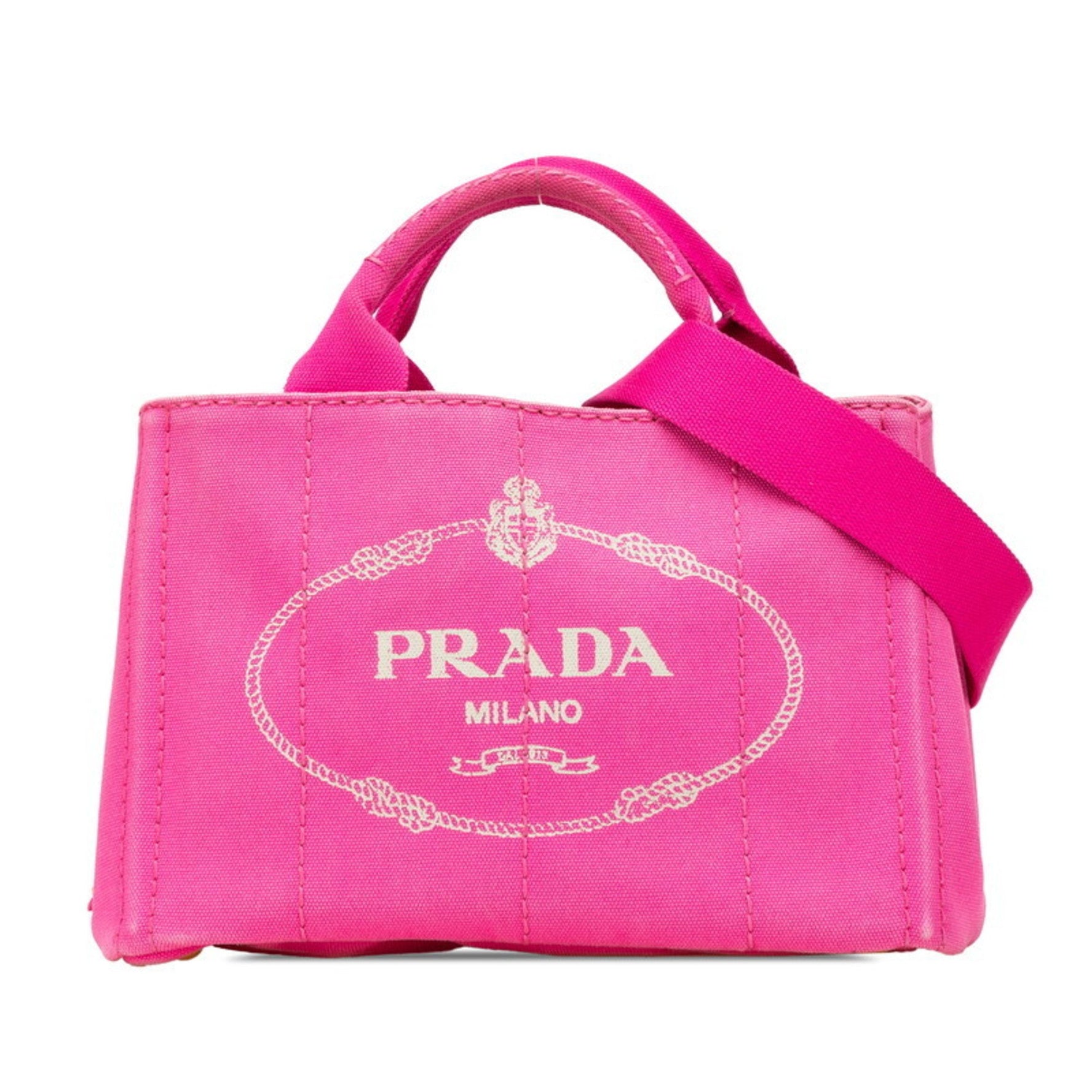 Prada Triangle Logo Plate Mini Canapa Handbag/Shoulder Bag, Canvas