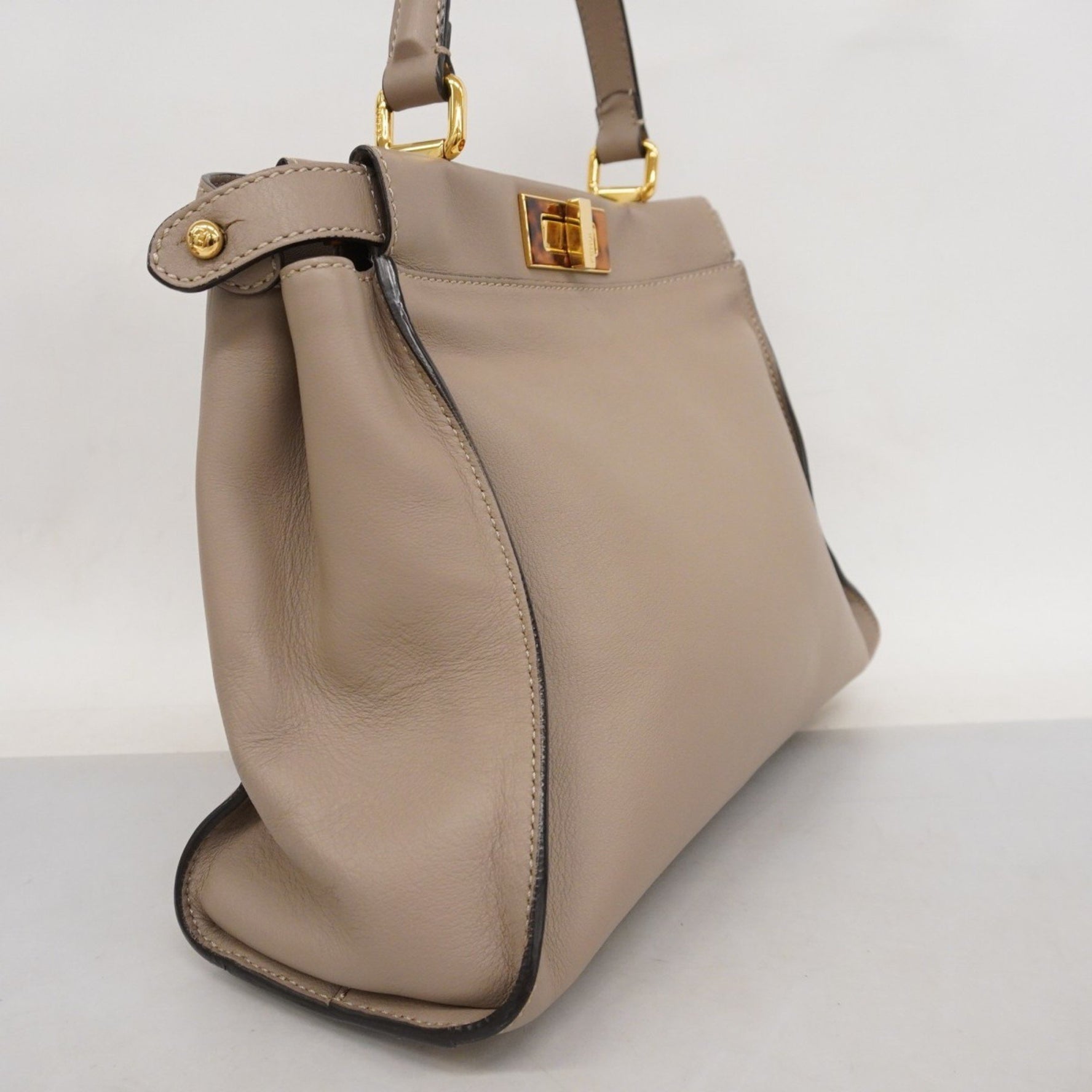 Fendi Peekaboo Leather Handbag, Beige, Women's